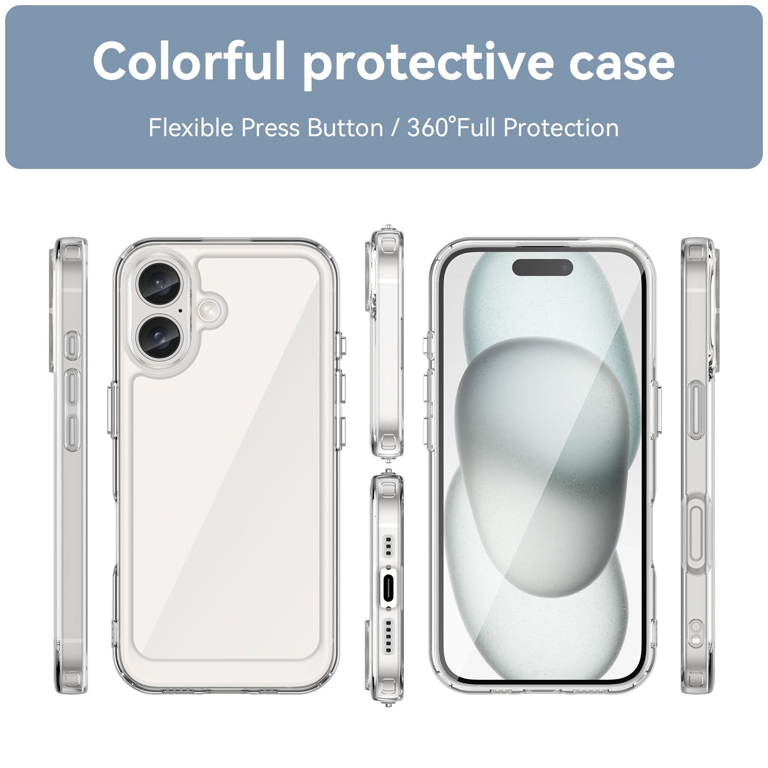 For iPhone 16 Clear Case TPU + Acrylic Slim Phone Cover (Big Rear Lens Hole)