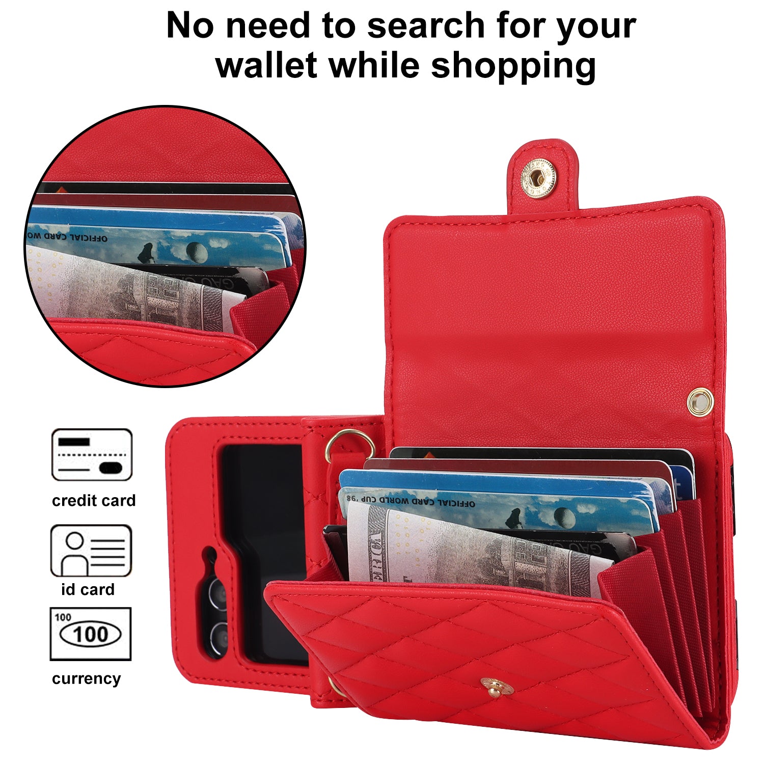 ZD 03 for Samsung Galaxy Z Flip6 5G Case Bag Design PU Leather Crossbody Phone Cover RFID Blocking - Red