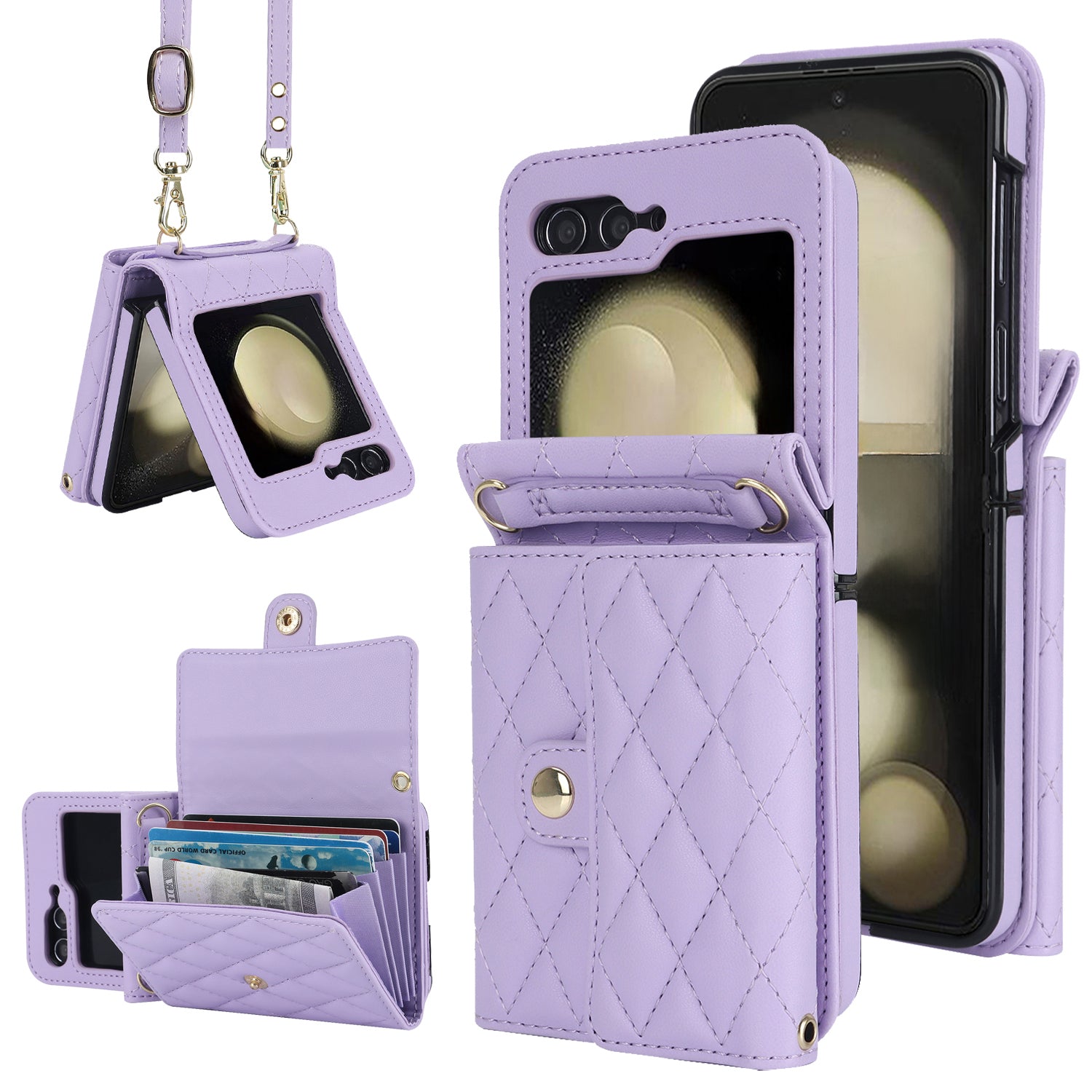 ZD 03 for Samsung Galaxy Z Flip6 5G Case Bag Design PU Leather Crossbody Phone Cover RFID Blocking - Purple