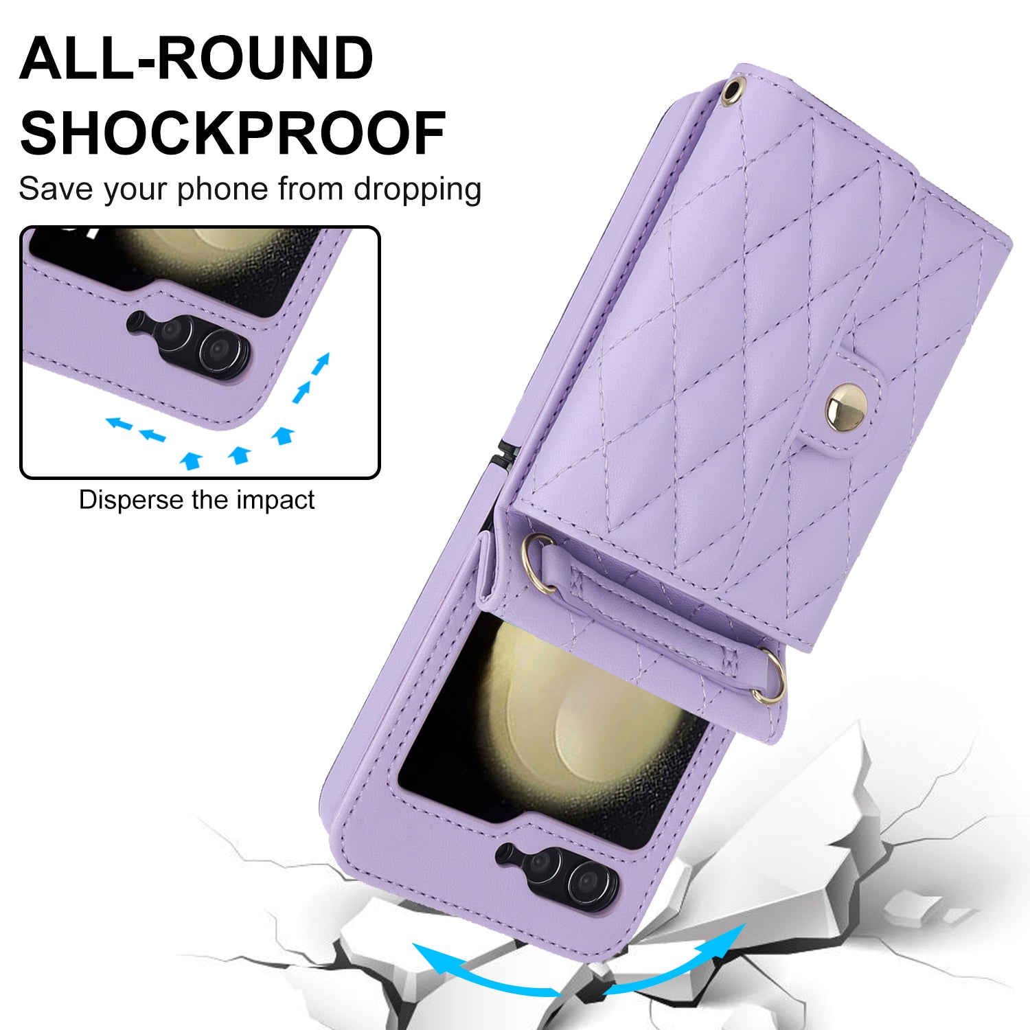 ZD 03 for Samsung Galaxy Z Flip6 5G Case Bag Design PU Leather Crossbody Phone Cover RFID Blocking - Purple