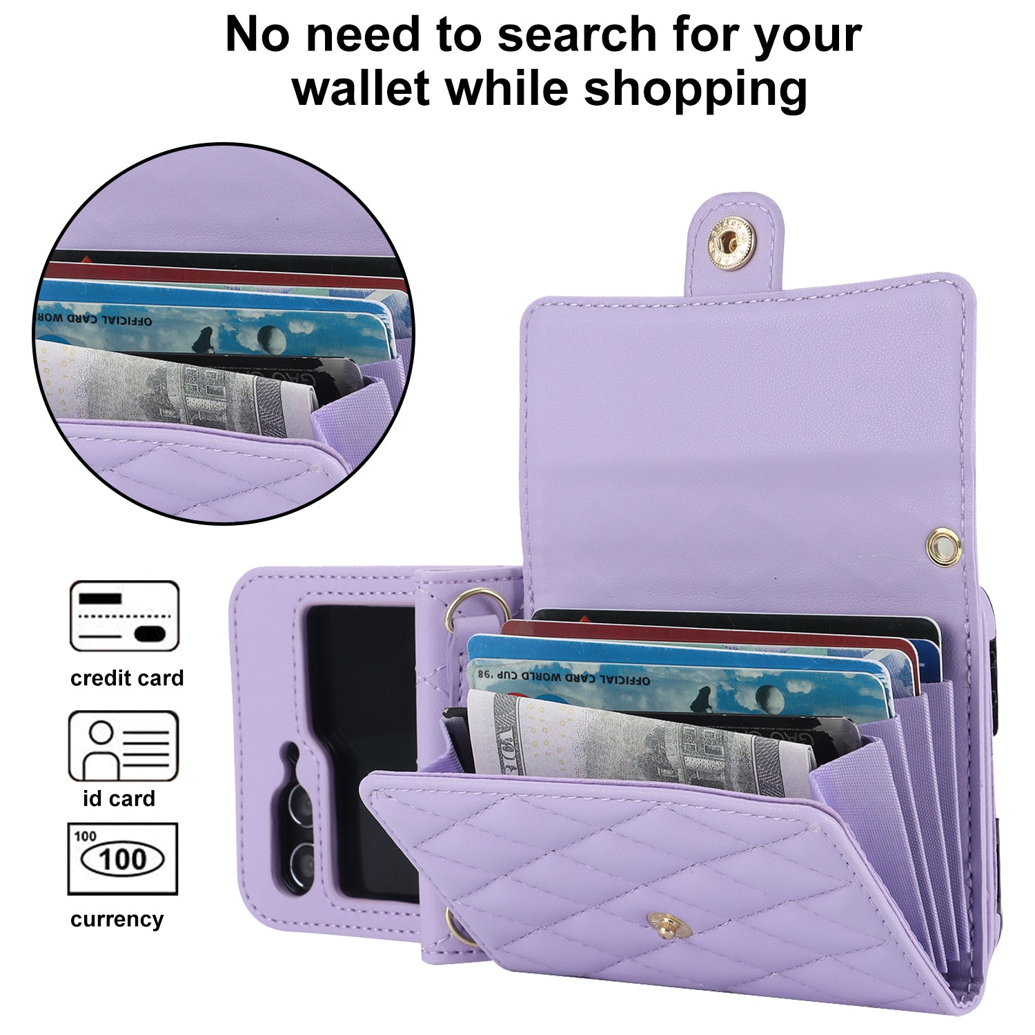 ZD 03 for Samsung Galaxy Z Flip6 5G Case Bag Design PU Leather Crossbody Phone Cover RFID Blocking - Purple