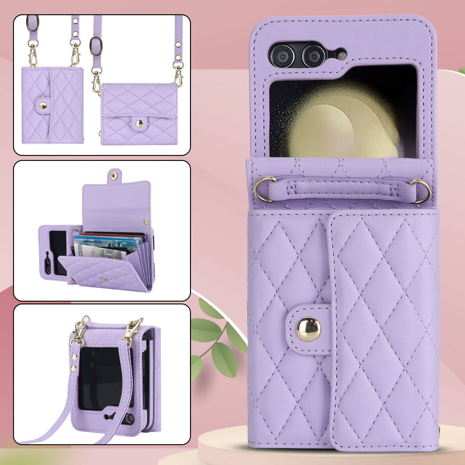 ZD 03 for Samsung Galaxy Z Flip6 5G Case Bag Design PU Leather Crossbody Phone Cover RFID Blocking - Purple