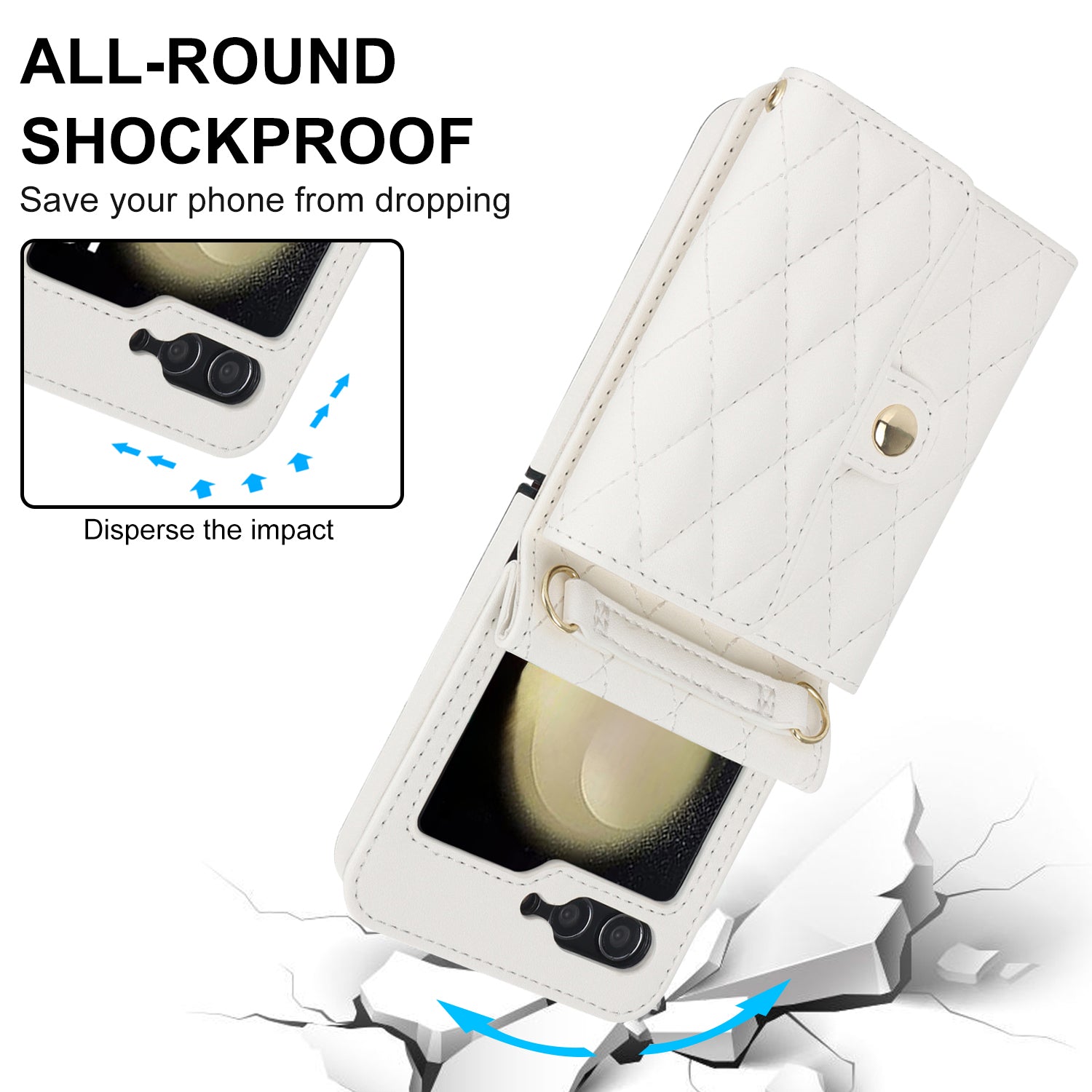 ZD 03 for Samsung Galaxy Z Flip6 5G Case Bag Design PU Leather Crossbody Phone Cover RFID Blocking - White