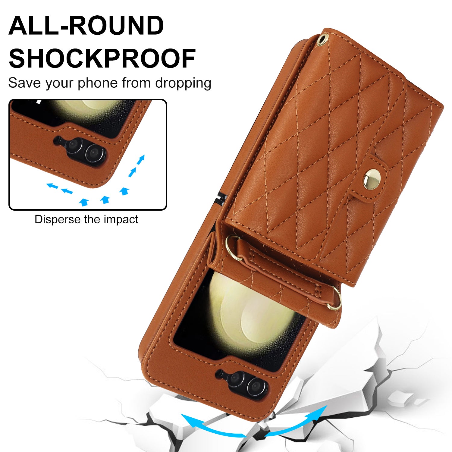 ZD 03 for Samsung Galaxy Z Flip6 5G Case Bag Design PU Leather Crossbody Phone Cover RFID Blocking - Brown