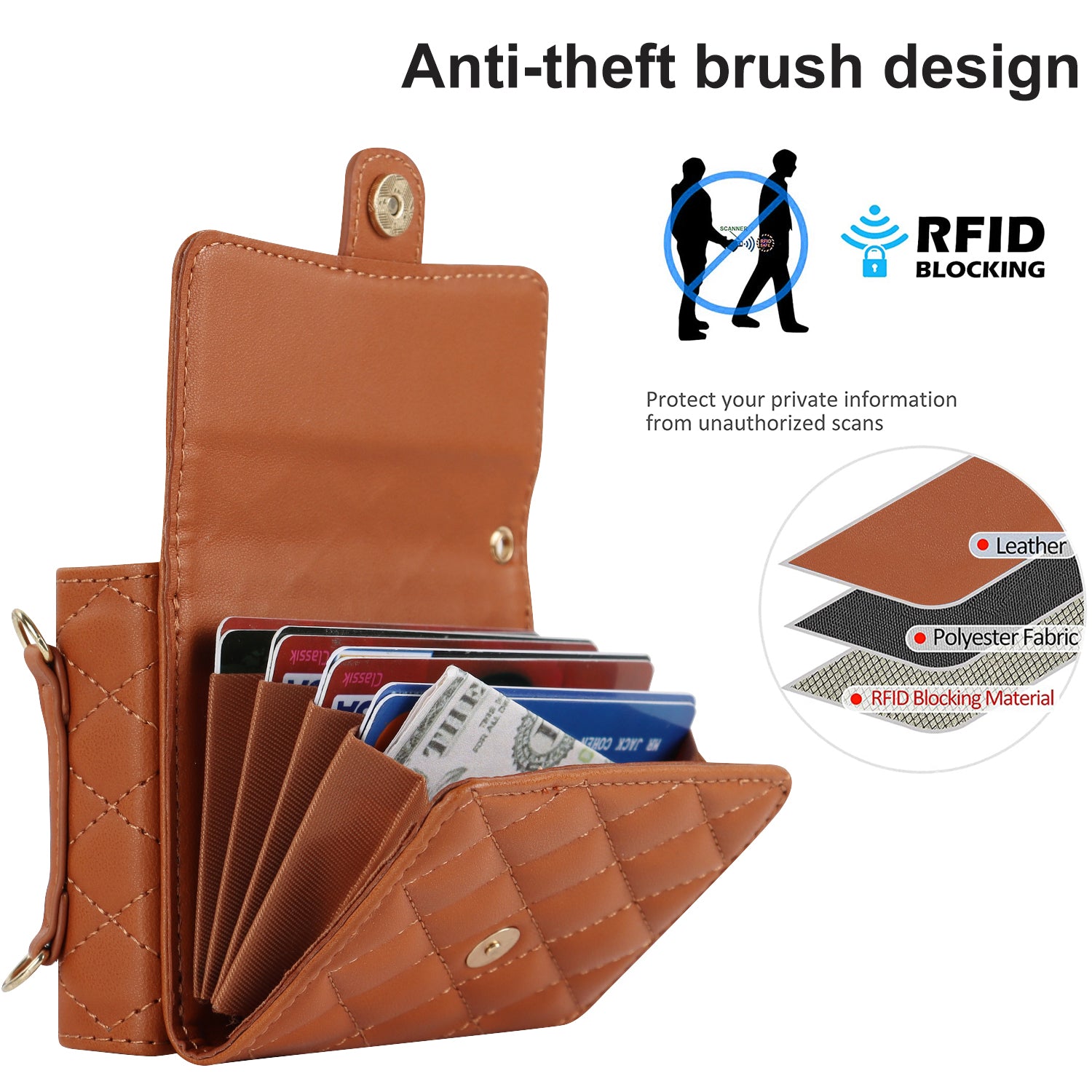 ZD 03 for Samsung Galaxy Z Flip6 5G Case Bag Design PU Leather Crossbody Phone Cover RFID Blocking - Brown