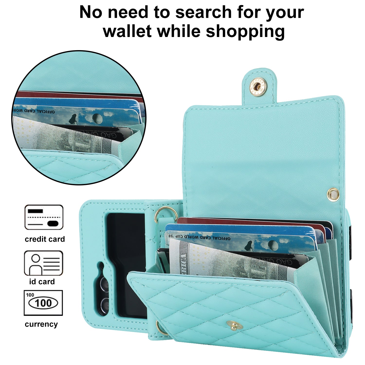 ZD 03 for Samsung Galaxy Z Flip6 5G Case Bag Design PU Leather Crossbody Phone Cover RFID Blocking - Blue