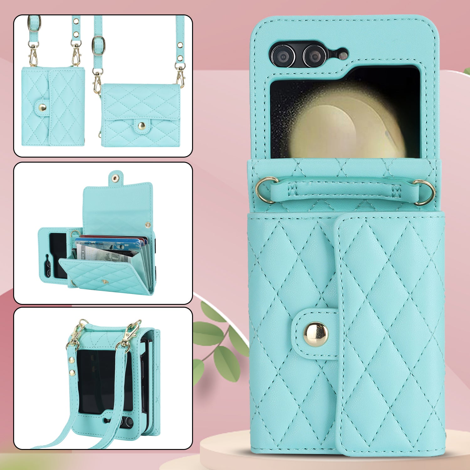 ZD 03 for Samsung Galaxy Z Flip6 5G Case Bag Design PU Leather Crossbody Phone Cover RFID Blocking - Blue