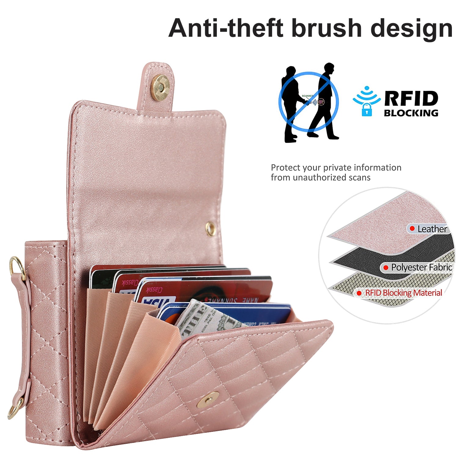 ZD 03 for Samsung Galaxy Z Flip6 5G Case Bag Design PU Leather Crossbody Phone Cover RFID Blocking - Rose Gold