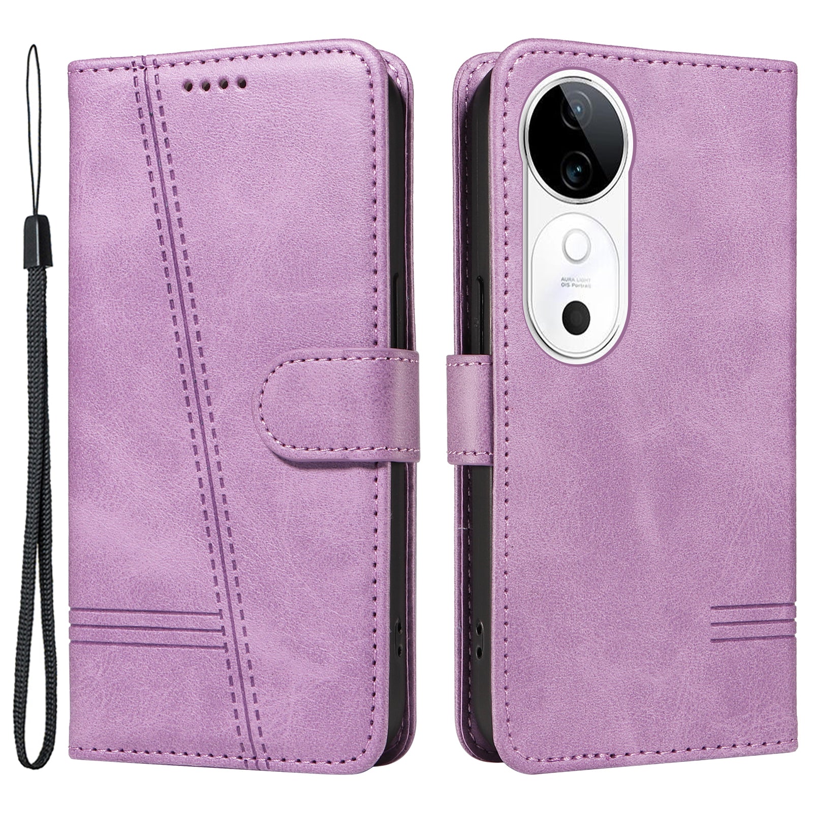 For vivo S19 5G / V40 5G Case Lines Imprint PU Leather Wallet Phone Cover - Light Purple