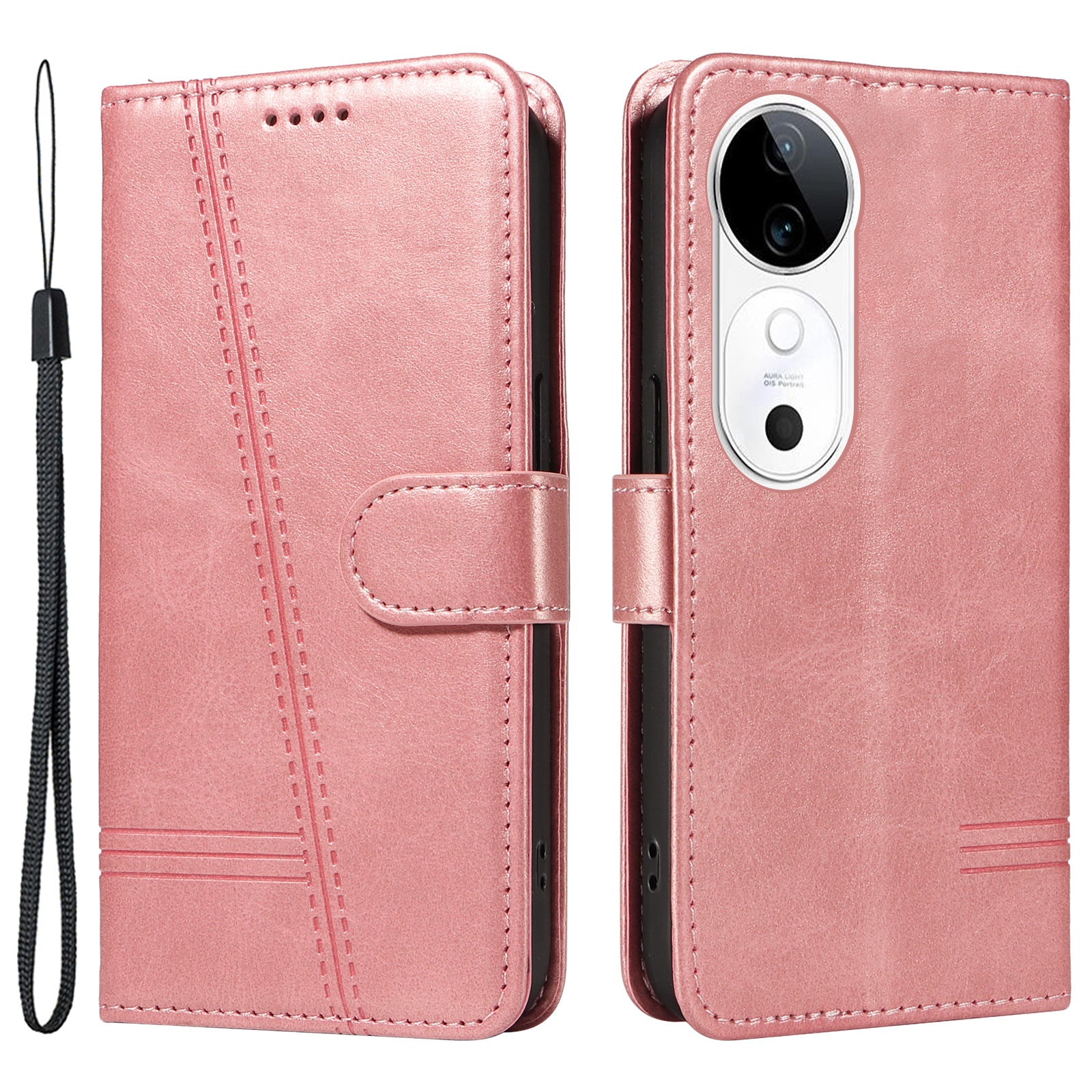 For vivo S19 5G / V40 5G Case Lines Imprint PU Leather Wallet Phone Cover - Rose Gold