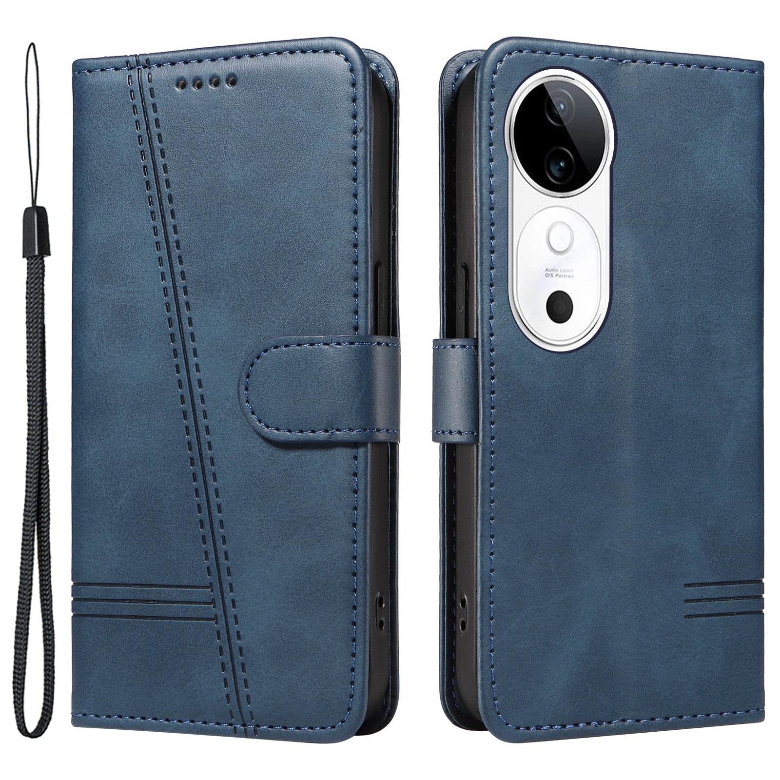 For vivo S19 5G / V40 5G Case Lines Imprint PU Leather Wallet Phone Cover - Blue