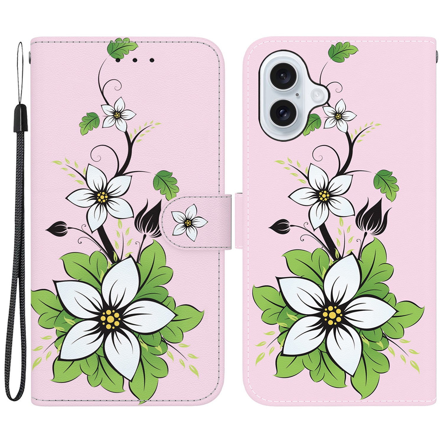 For iPhone 16 Plus Wallet Case Pattern Print Leather Phone Cover - Lily