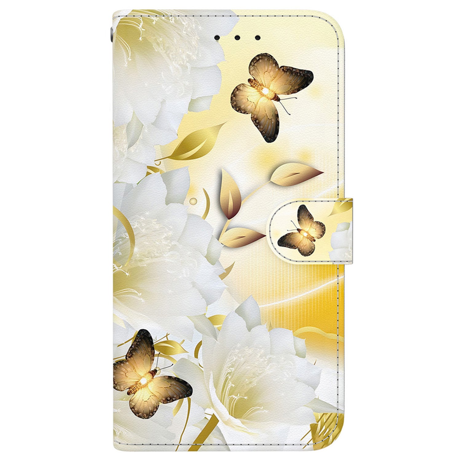 For iPhone 16 Plus Wallet Case Pattern Print Leather Phone Cover - Gold Butterfly Flower