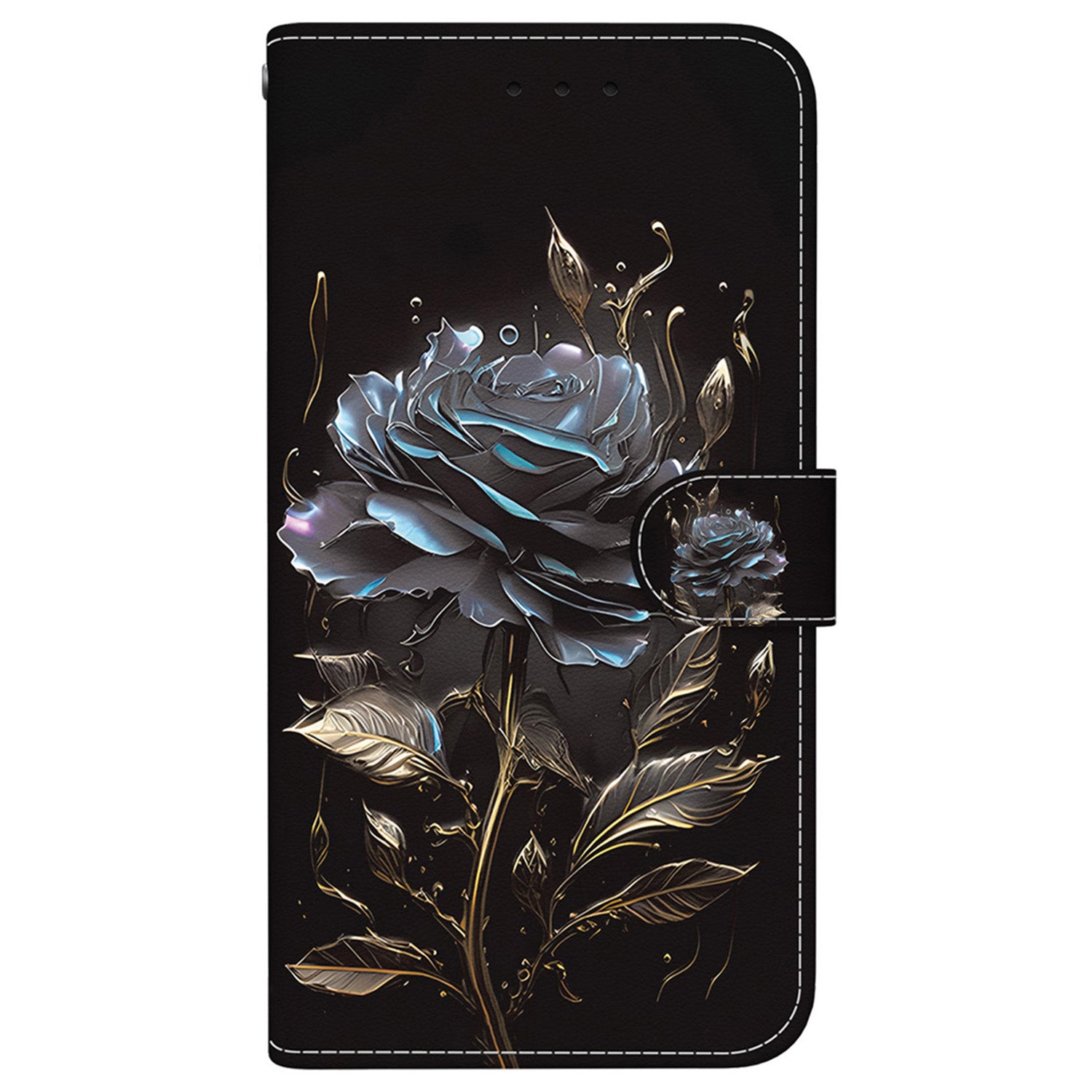 For iPhone 16 Plus Wallet Case Pattern Print Leather Phone Cover - Black Rose