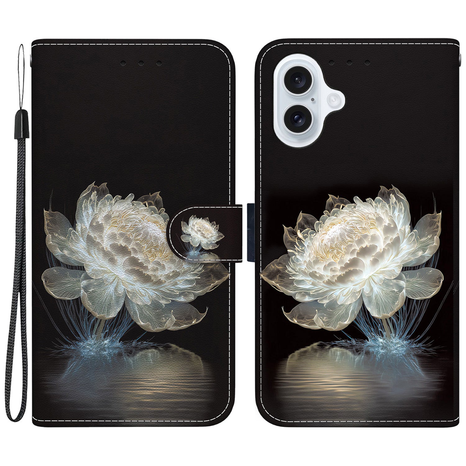 For iPhone 16 Plus Wallet Case Pattern Print Leather Phone Cover - Crystal Peony