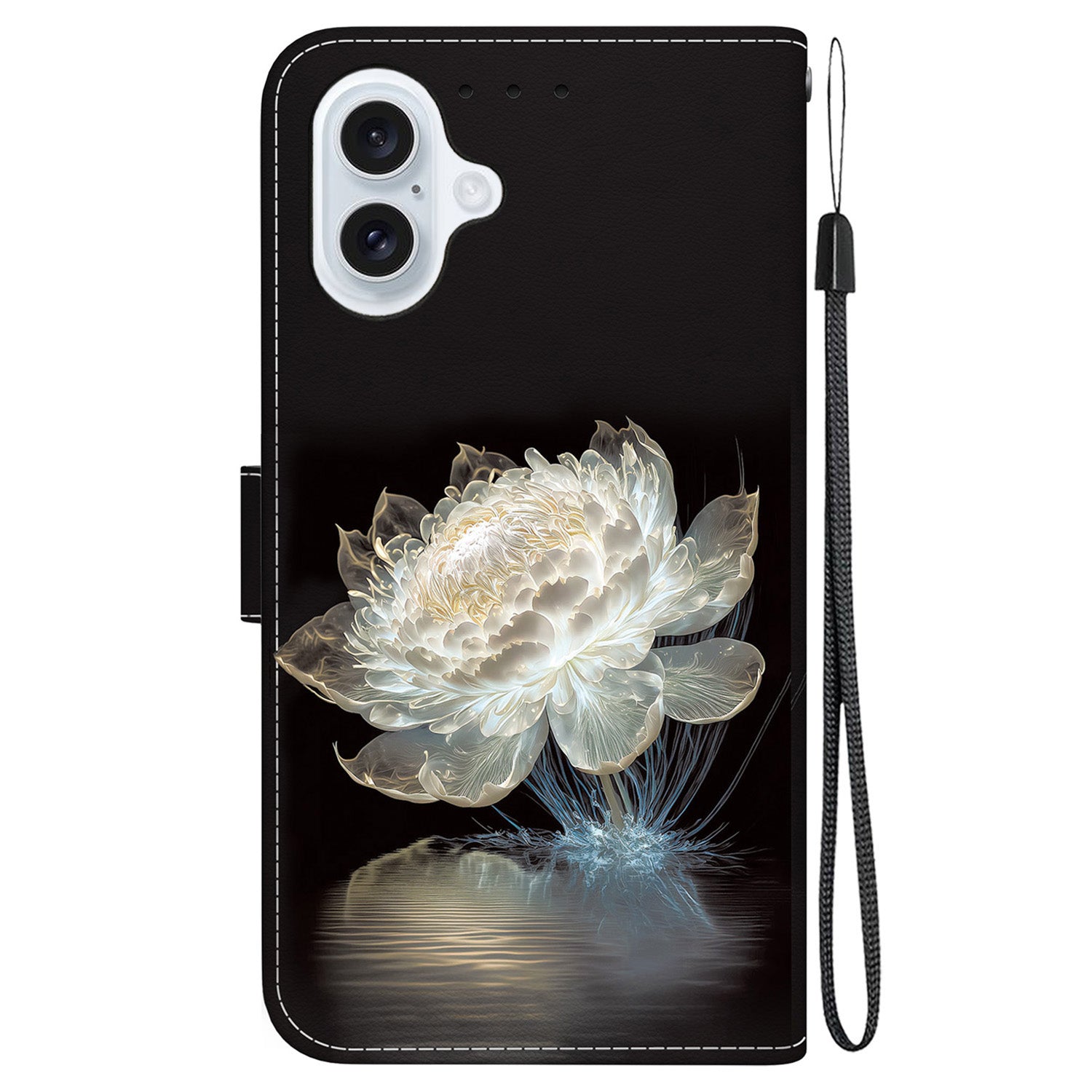 For iPhone 16 Plus Wallet Case Pattern Print Leather Phone Cover - Crystal Peony