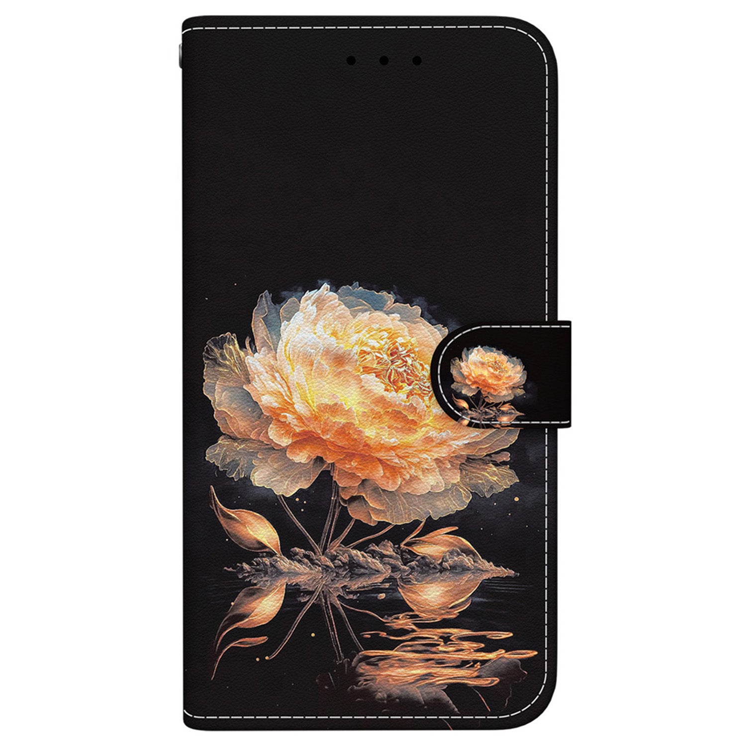 For iPhone 16 Plus Wallet Case Pattern Print Leather Phone Cover - Gold Peony