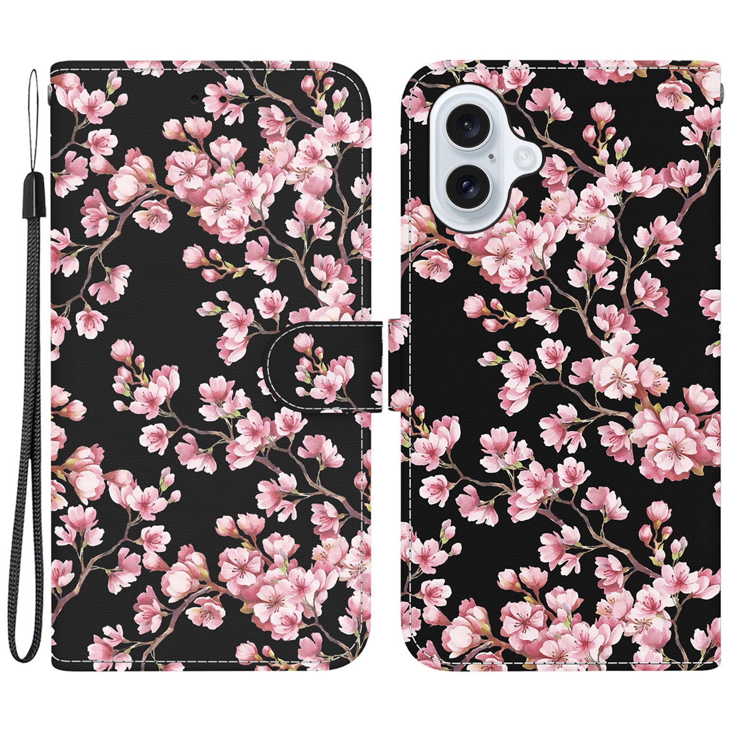 For iPhone 16 Stand Case Pattern Print Leather Wallet Phone Cover - Plum Blossom