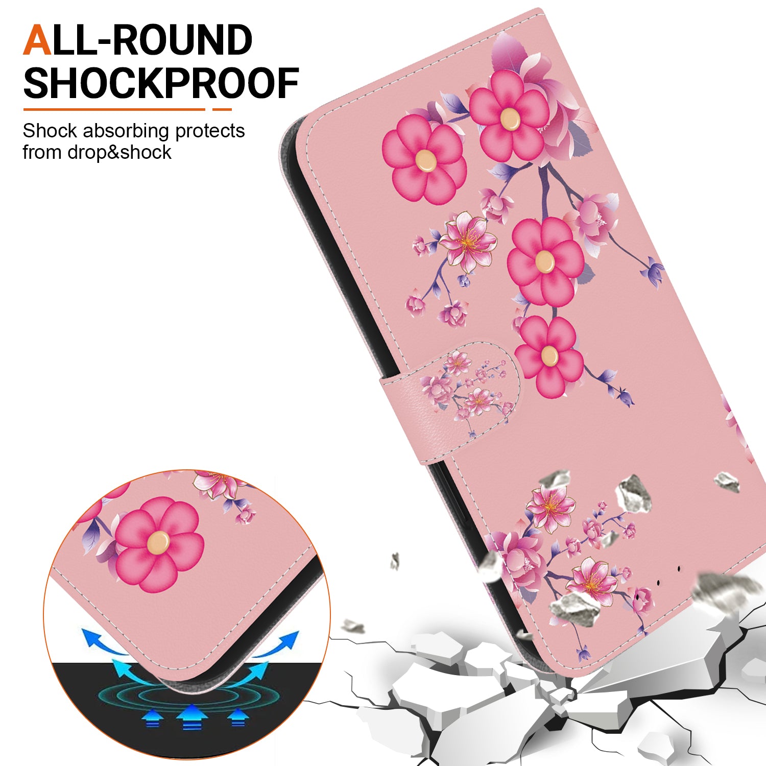 For iPhone 16 Stand Case Pattern Print Leather Wallet Phone Cover - Sakura