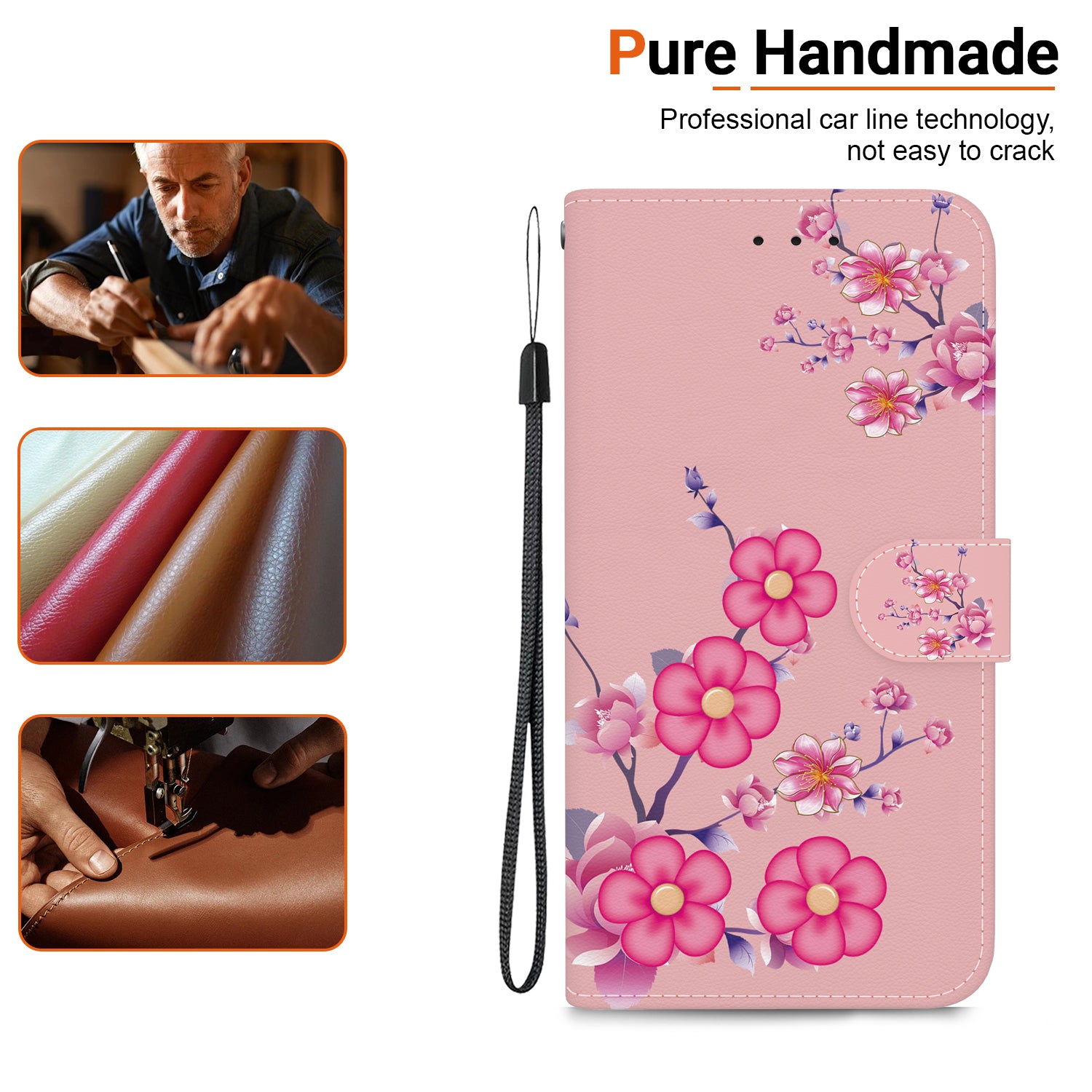 For iPhone 16 Stand Case Pattern Print Leather Wallet Phone Cover - Sakura