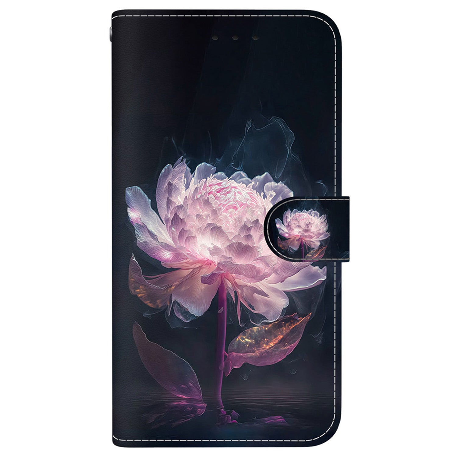 For iPhone 16 Stand Case Pattern Print Leather Wallet Phone Cover - Purple Peony