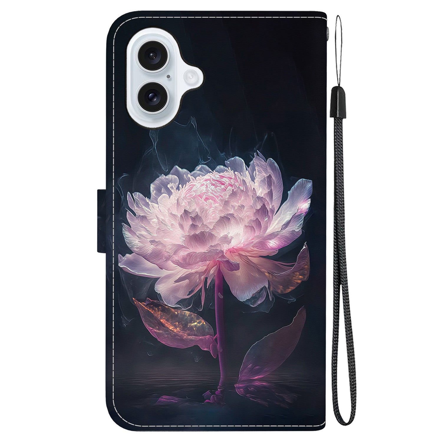 For iPhone 16 Stand Case Pattern Print Leather Wallet Phone Cover - Purple Peony