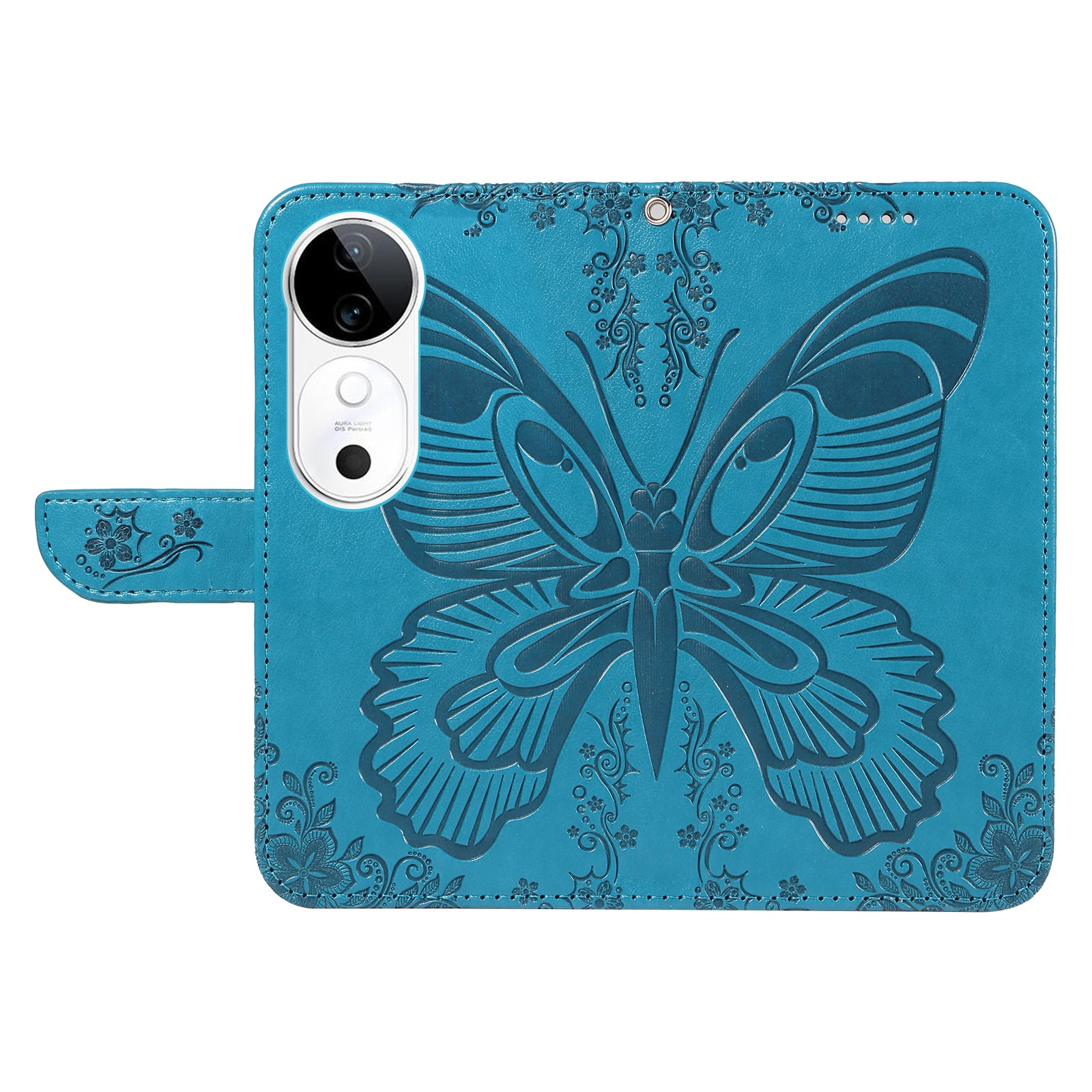 For vivo S19 5G  /  V40 5G Case Wallet Flip Shockproof Floral Butterfly Leather Phone Cover - Blue