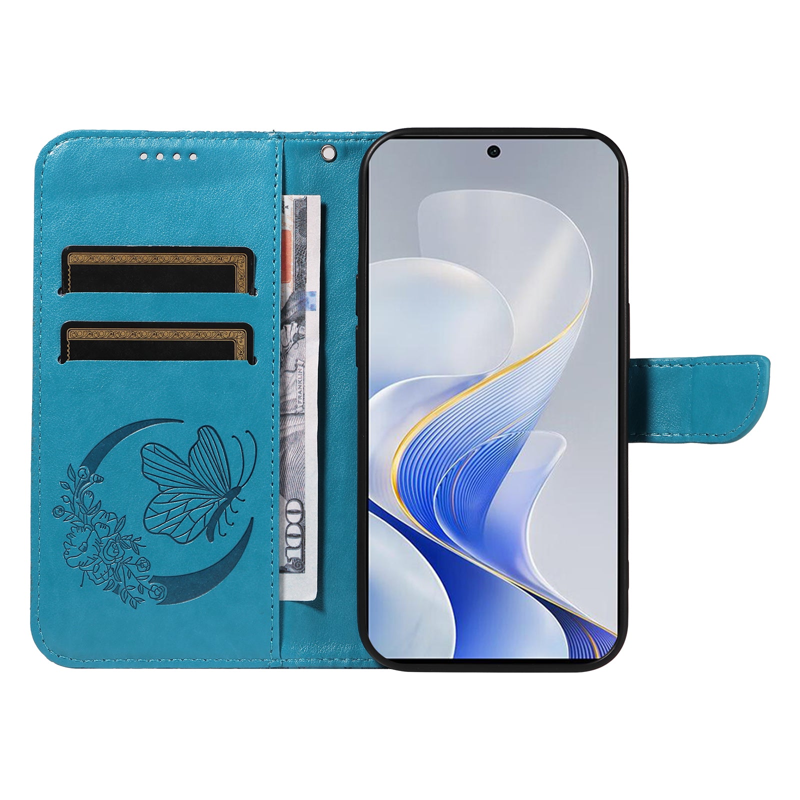 For vivo S19 5G  /  V40 5G Case Wallet Flip Shockproof Floral Butterfly Leather Phone Cover - Blue