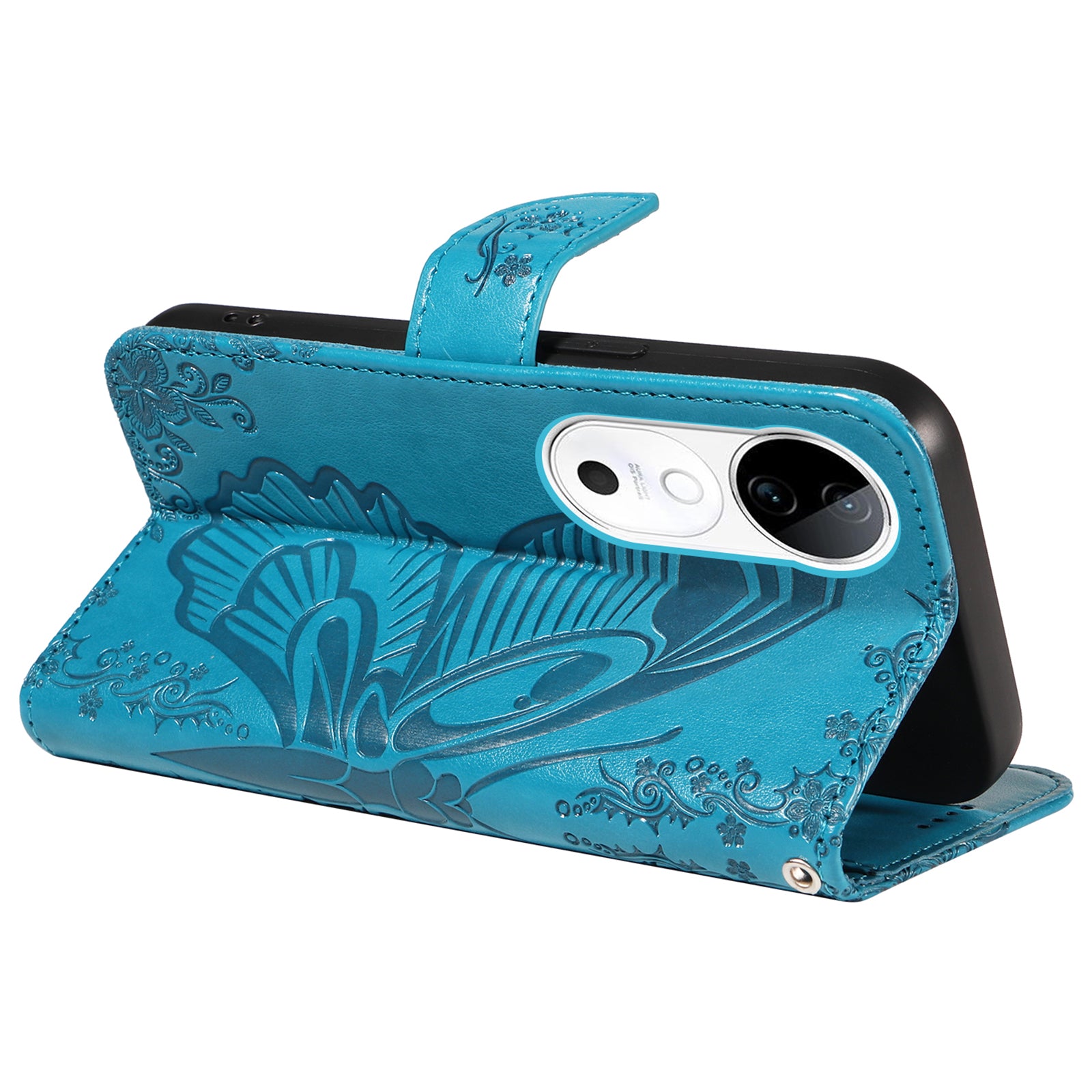 For vivo S19 5G  /  V40 5G Case Wallet Flip Shockproof Floral Butterfly Leather Phone Cover - Blue