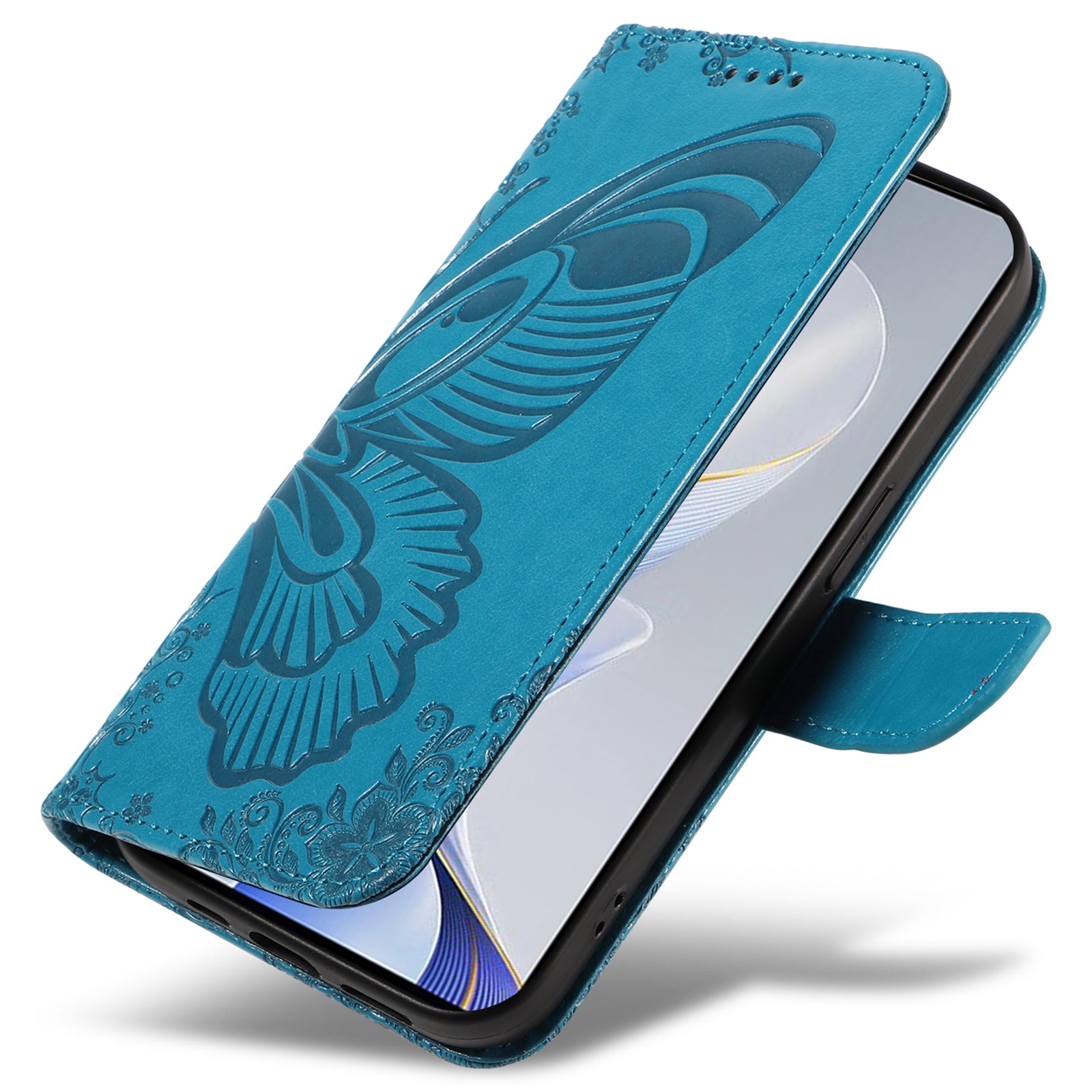 For vivo S19 5G  /  V40 5G Case Wallet Flip Shockproof Floral Butterfly Leather Phone Cover - Blue