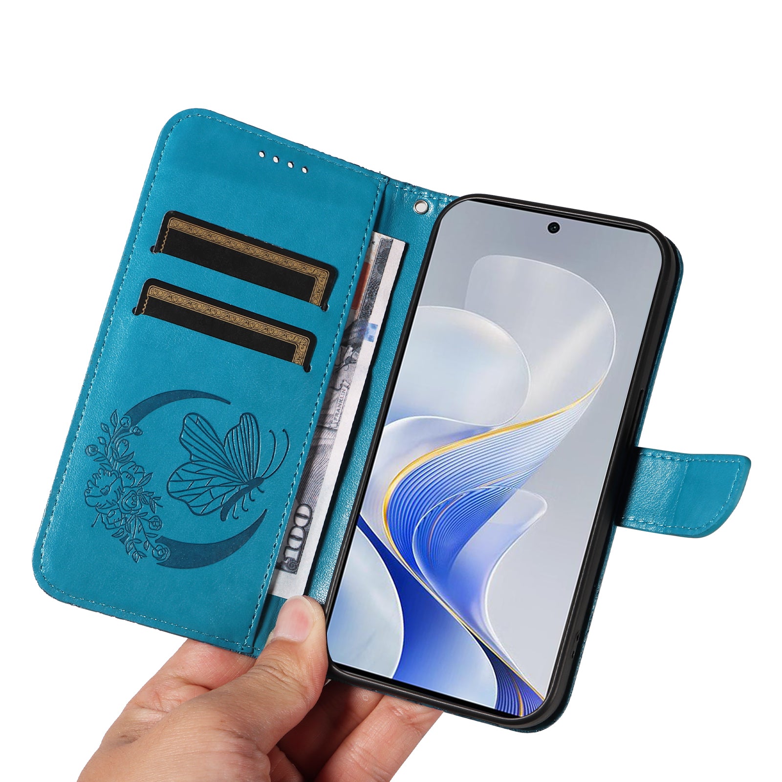 For vivo S19 5G  /  V40 5G Case Wallet Flip Shockproof Floral Butterfly Leather Phone Cover - Blue