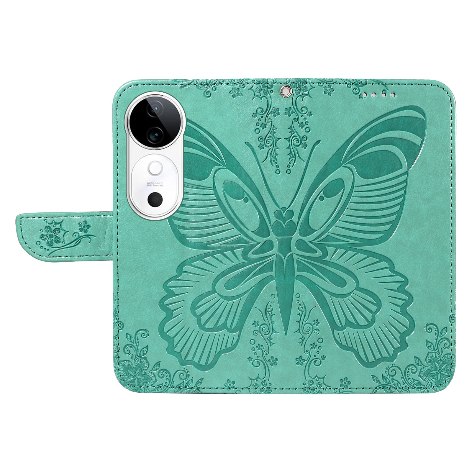 For vivo S19 5G  /  V40 5G Case Wallet Flip Shockproof Floral Butterfly Leather Phone Cover - Green