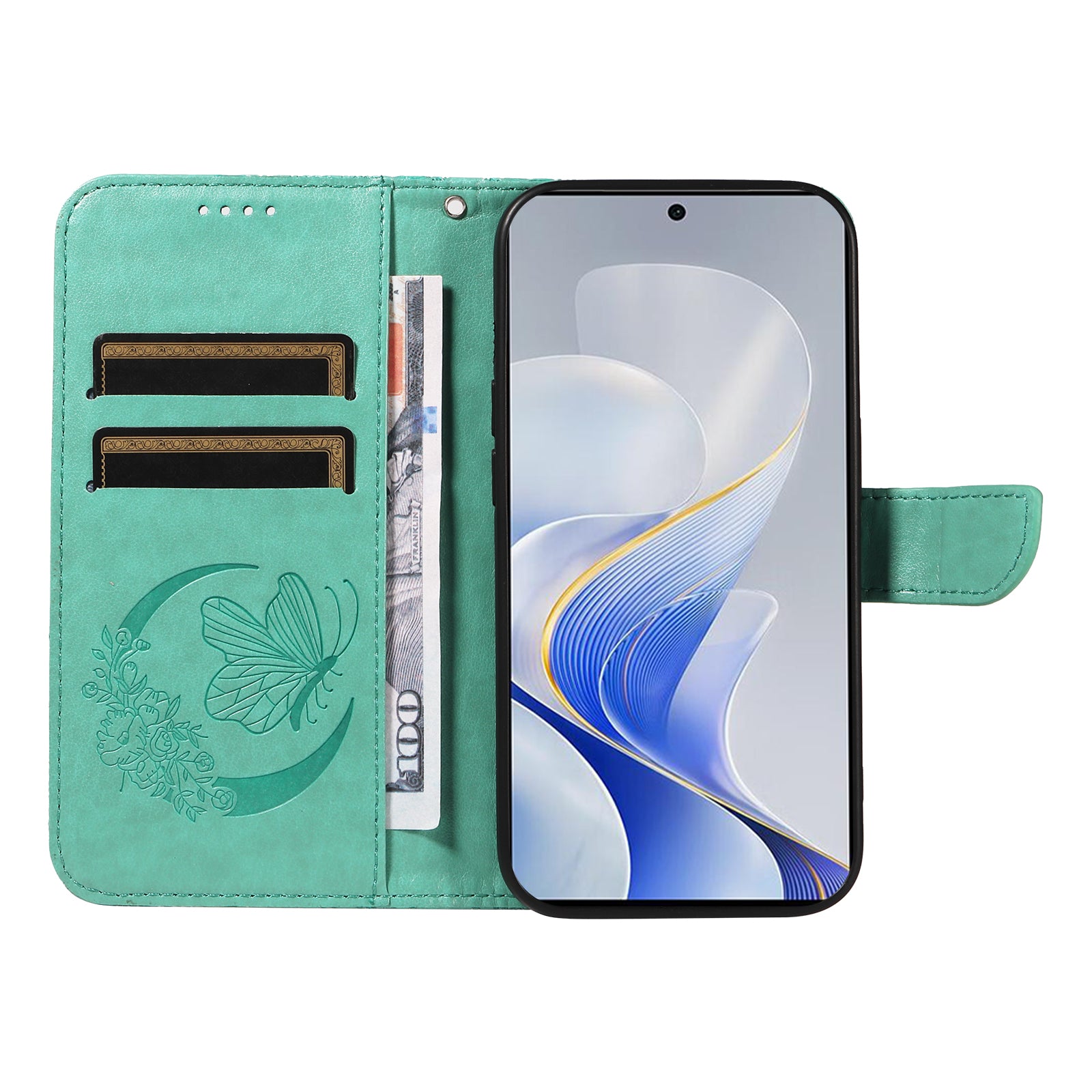 For vivo S19 5G  /  V40 5G Case Wallet Flip Shockproof Floral Butterfly Leather Phone Cover - Green