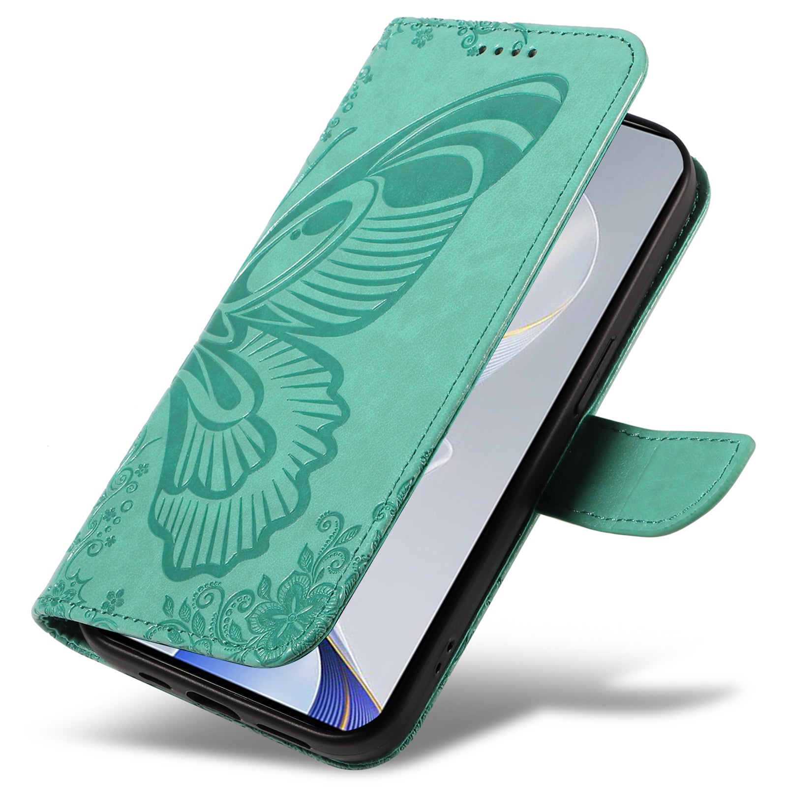 For vivo S19 5G  /  V40 5G Case Wallet Flip Shockproof Floral Butterfly Leather Phone Cover - Green