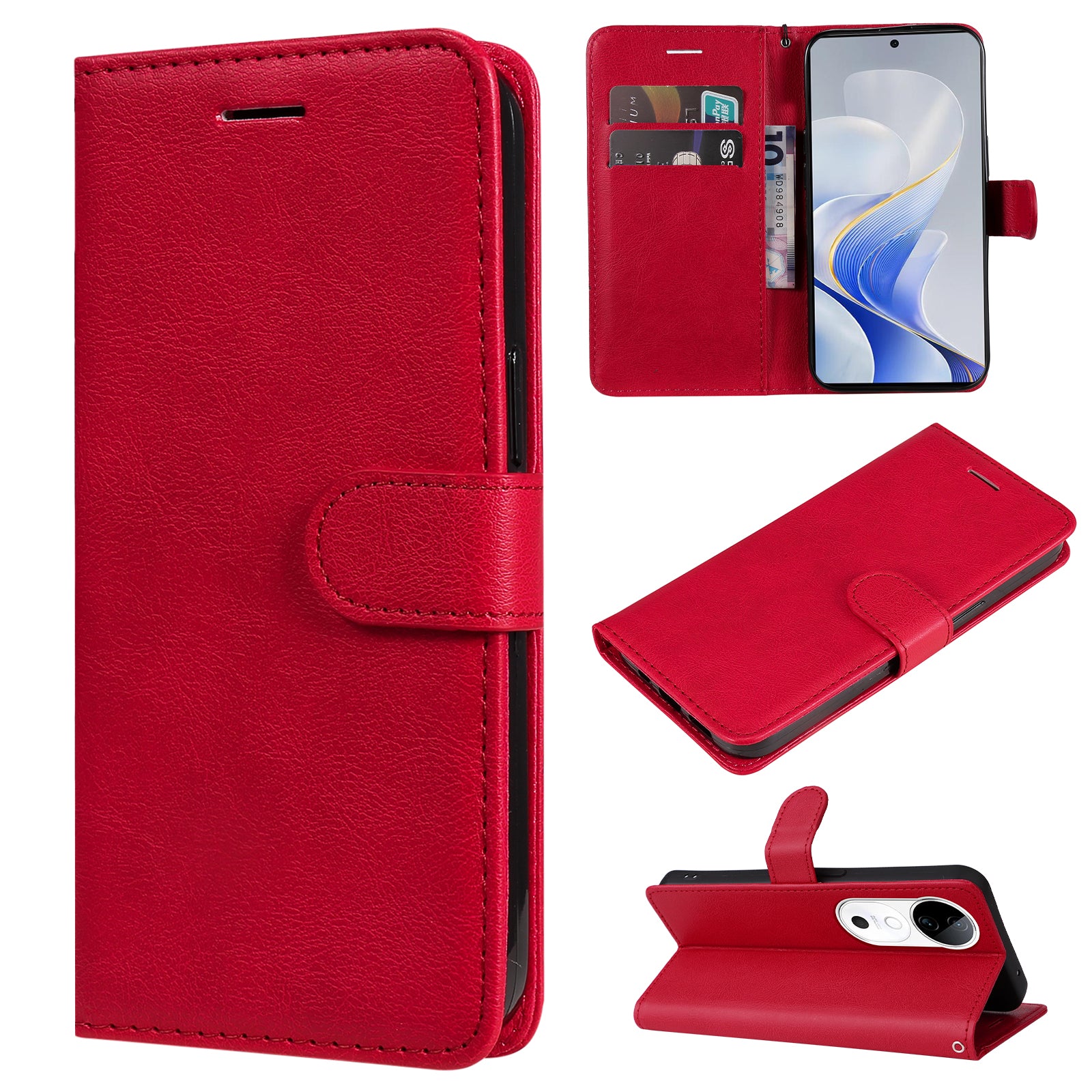 KT Leather Series-2 for vivo S19 5G / V40 5G Case Solid Color Wallet Phone Cover - Red