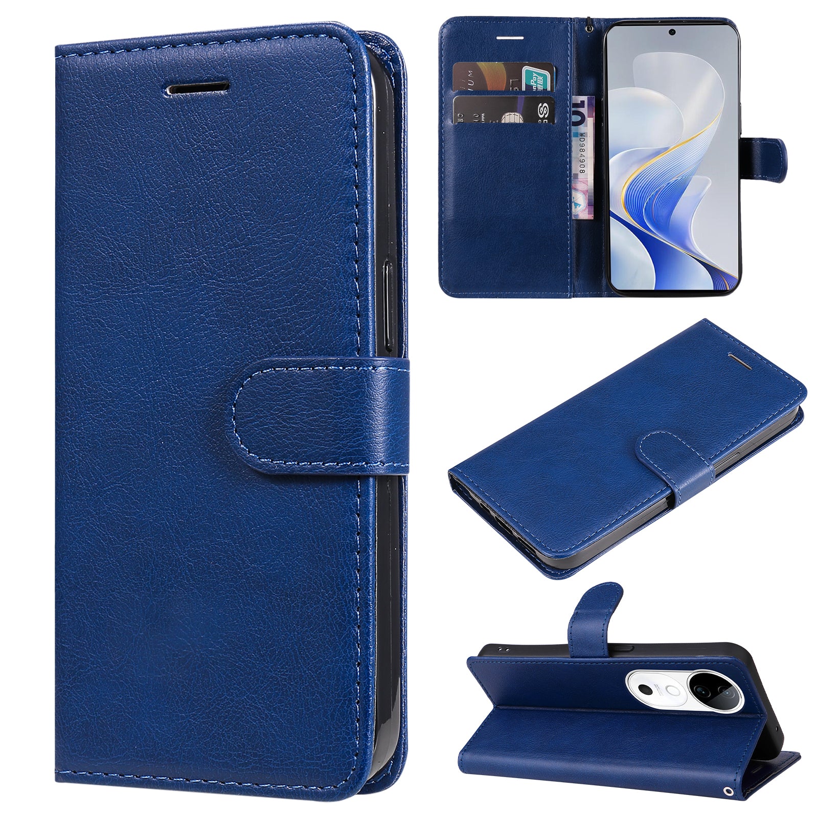 KT Leather Series-2 for vivo S19 5G / V40 5G Case Solid Color Wallet Phone Cover - Blue