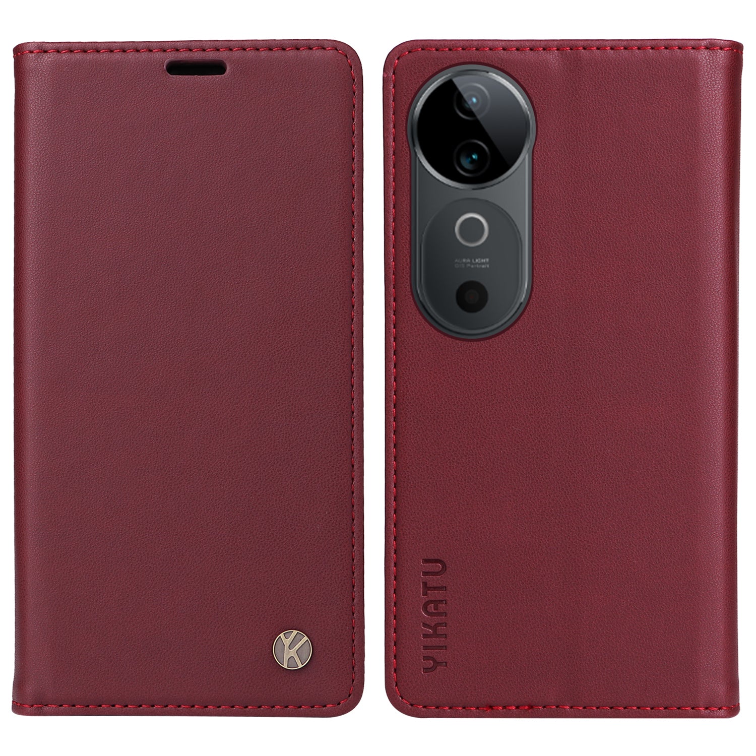 YIKATU YK-001 For vivo S19 5G / V40 5G Case Strong Magnetic Leather Phone Cover - Wine Red