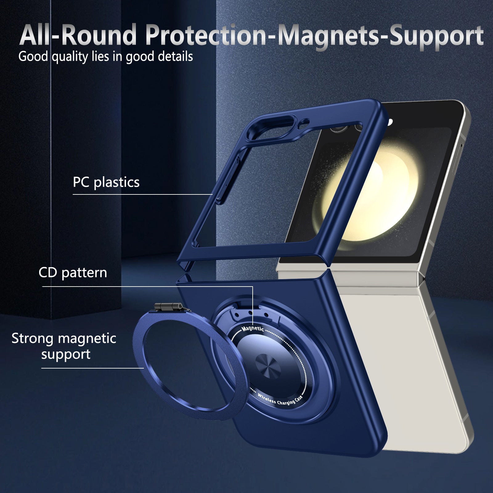 For Samsung Galaxy Z Flip6 5G Magnetic Case Rotating Kickstand PC Hard Phone Cover - Sapphire