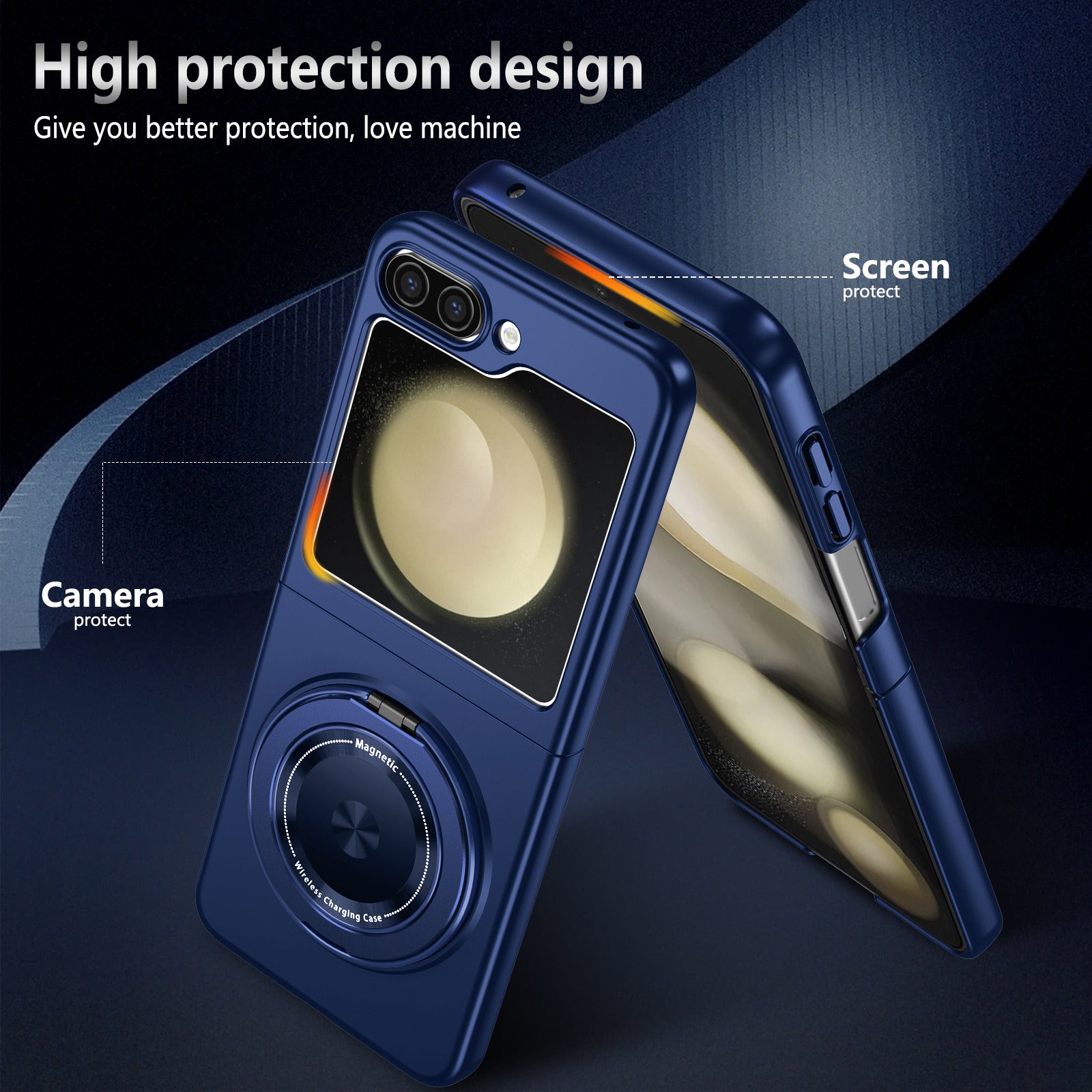 For Samsung Galaxy Z Flip6 5G Magnetic Case Rotating Kickstand PC Hard Phone Cover - Sapphire