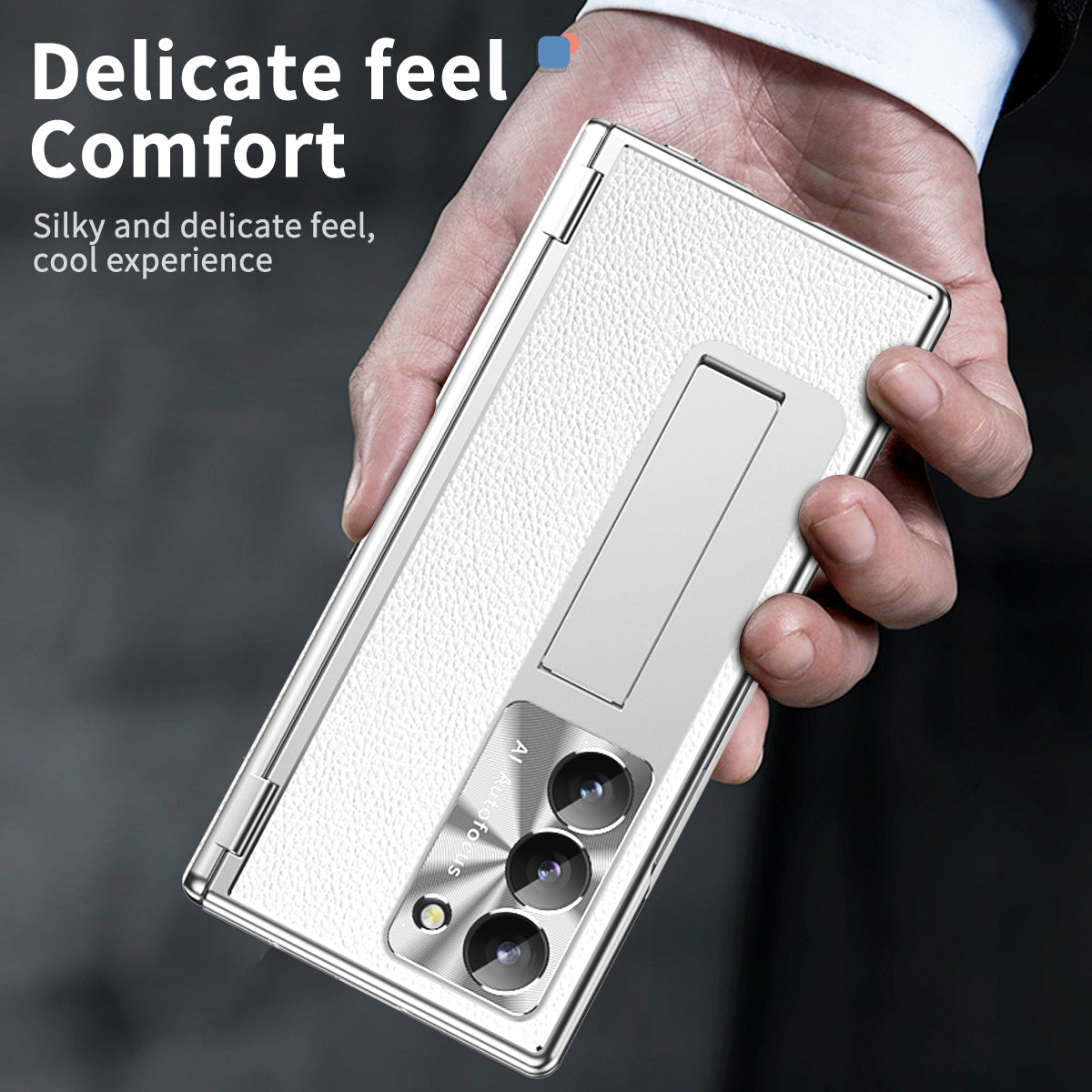 For Samsung Galaxy Z Fold6 5G PU Leather+Aluminum Alloy Kickstand Cover Folding Phone Case with Pen  /  Pen Slot - Silver