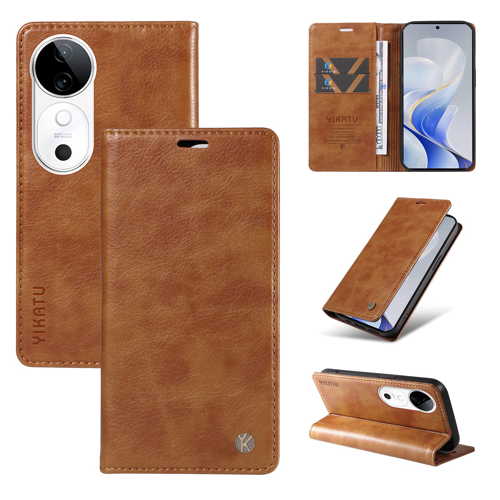 YIKATU YK-006 For vivo S19 5G / V40 5G Wallet Case Litchi Texture Leather Phone Cover - Brown