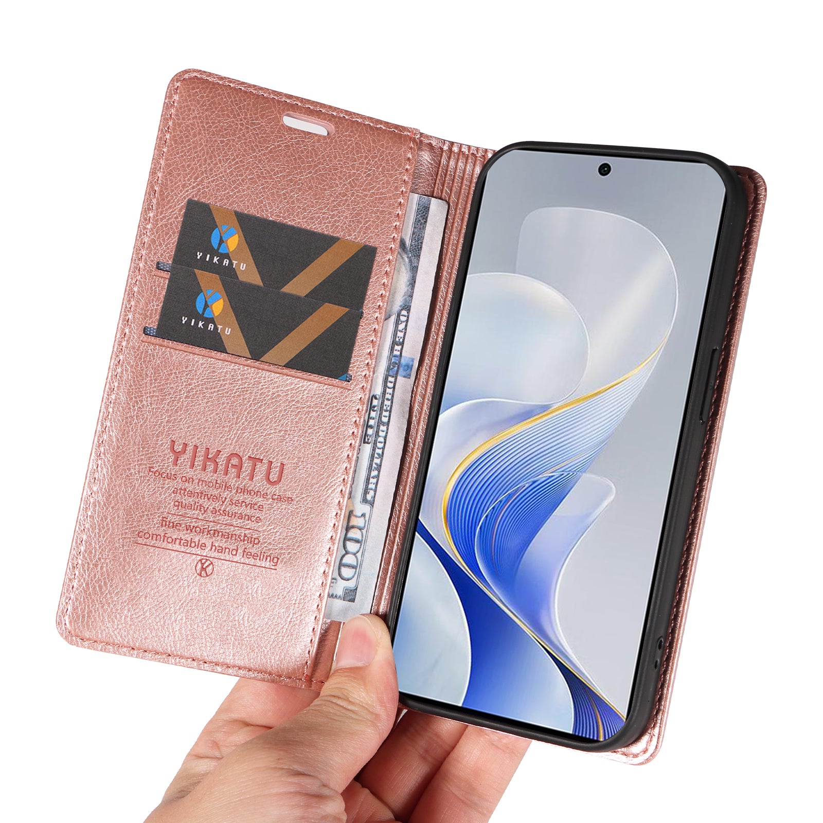 YIKATU YK-006 For vivo S19 5G / V40 5G Wallet Case Litchi Texture Leather Phone Cover - Rose Gold