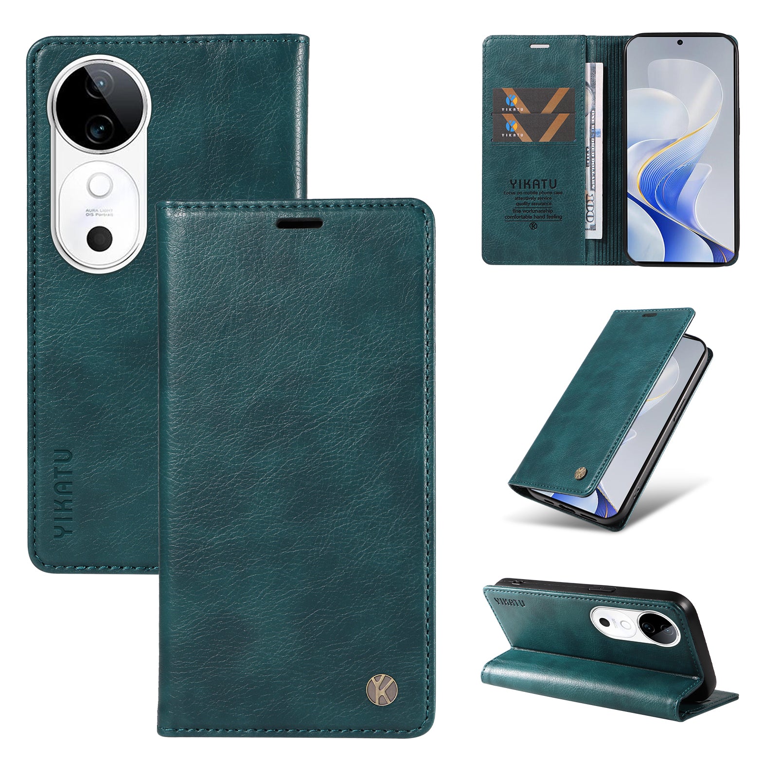 YIKATU YK-006 For vivo S19 5G / V40 5G Wallet Case Litchi Texture Leather Phone Cover - Blue