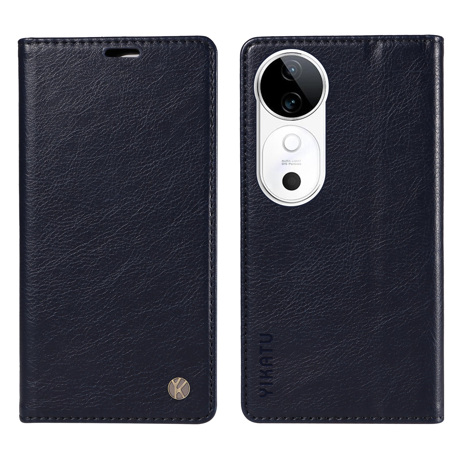 YIKATU YK-006 For vivo S19 5G / V40 5G Wallet Case Litchi Texture Leather Phone Cover - Navy Blue