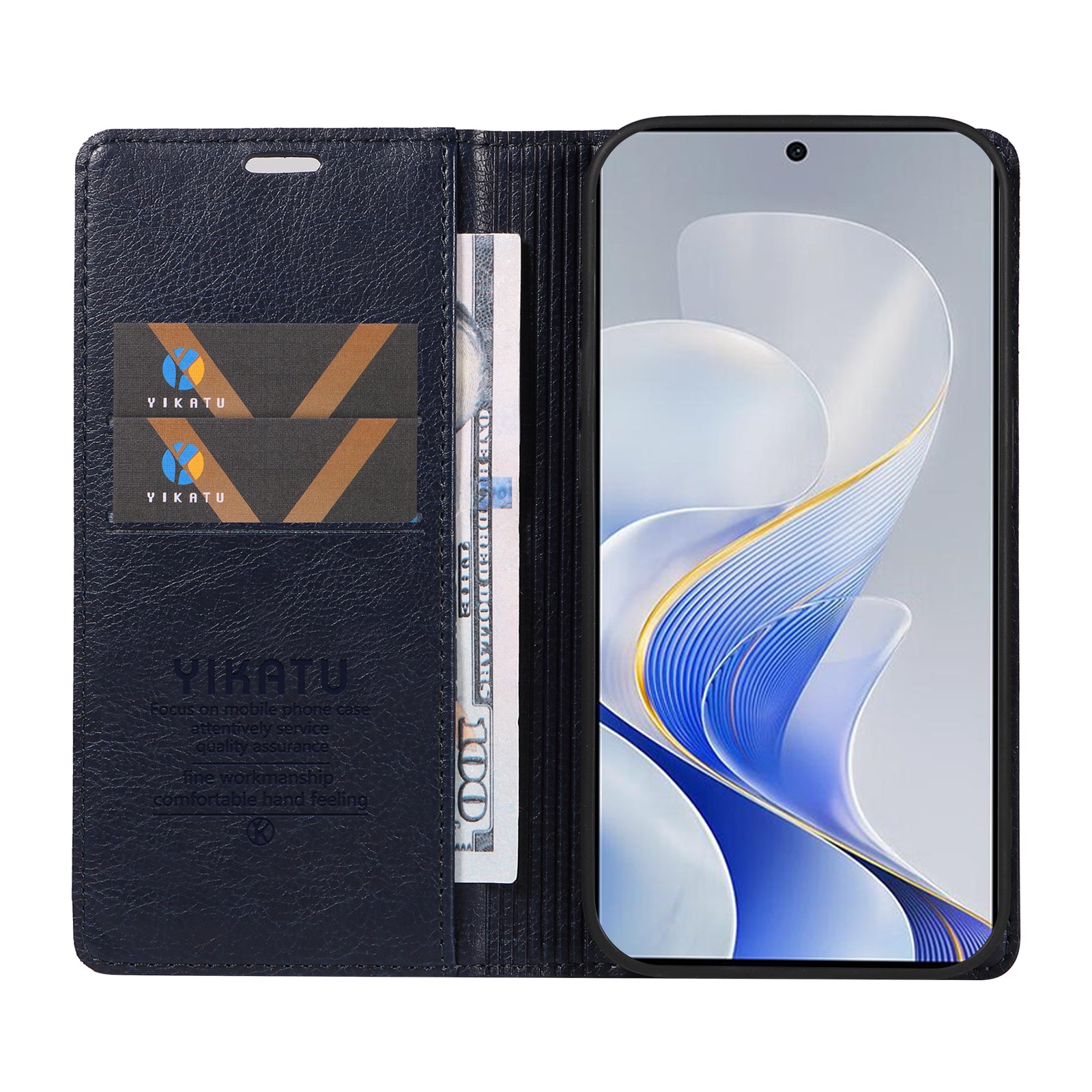 YIKATU YK-006 For vivo S19 5G / V40 5G Wallet Case Litchi Texture Leather Phone Cover - Navy Blue