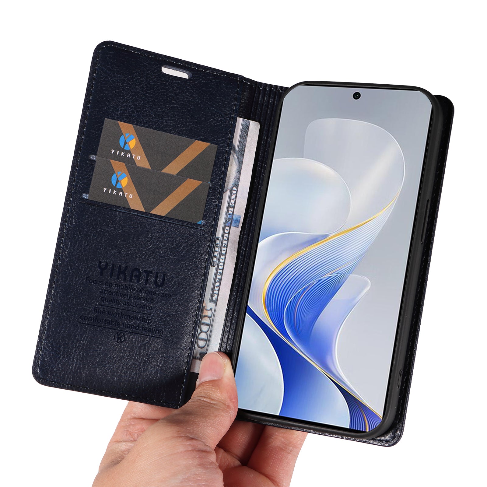 YIKATU YK-006 For vivo S19 5G / V40 5G Wallet Case Litchi Texture Leather Phone Cover - Navy Blue