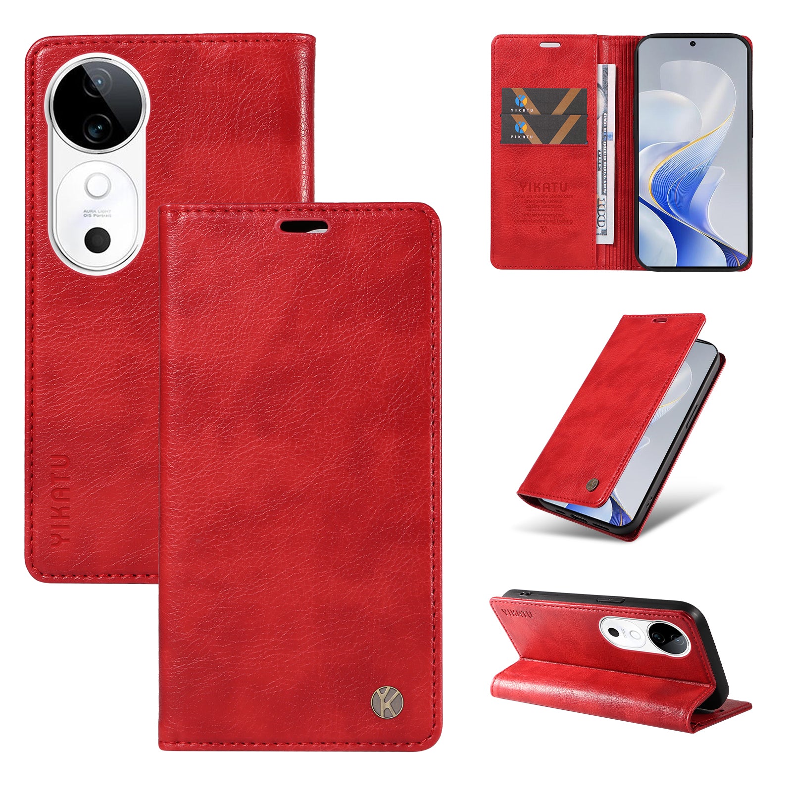 YIKATU YK-006 For vivo S19 5G / V40 5G Wallet Case Litchi Texture Leather Phone Cover - Red