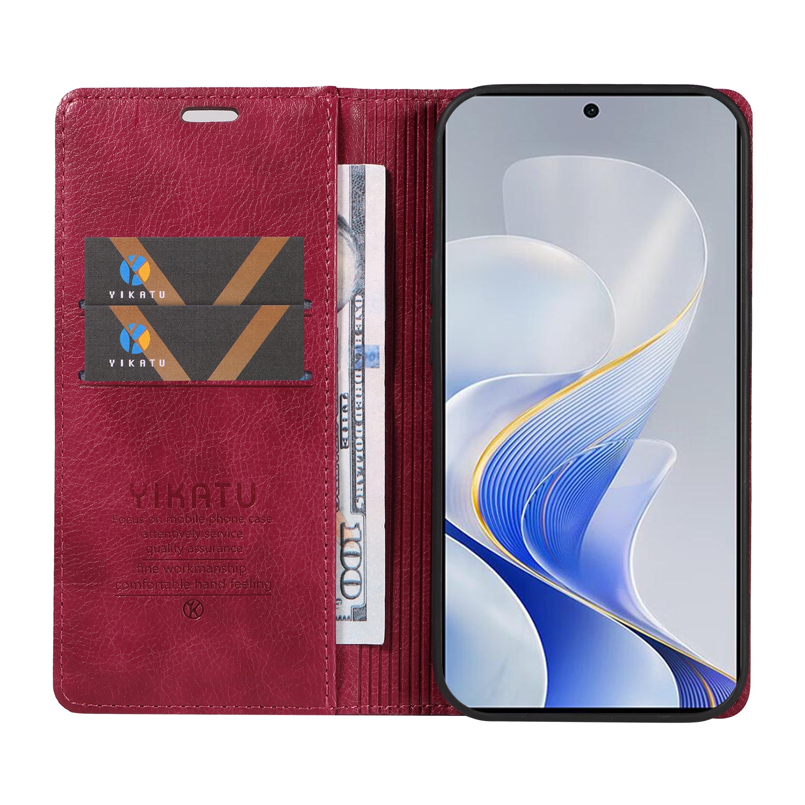 YIKATU YK-006 For vivo S19 5G / V40 5G Wallet Case Litchi Texture Leather Phone Cover - Wine Red