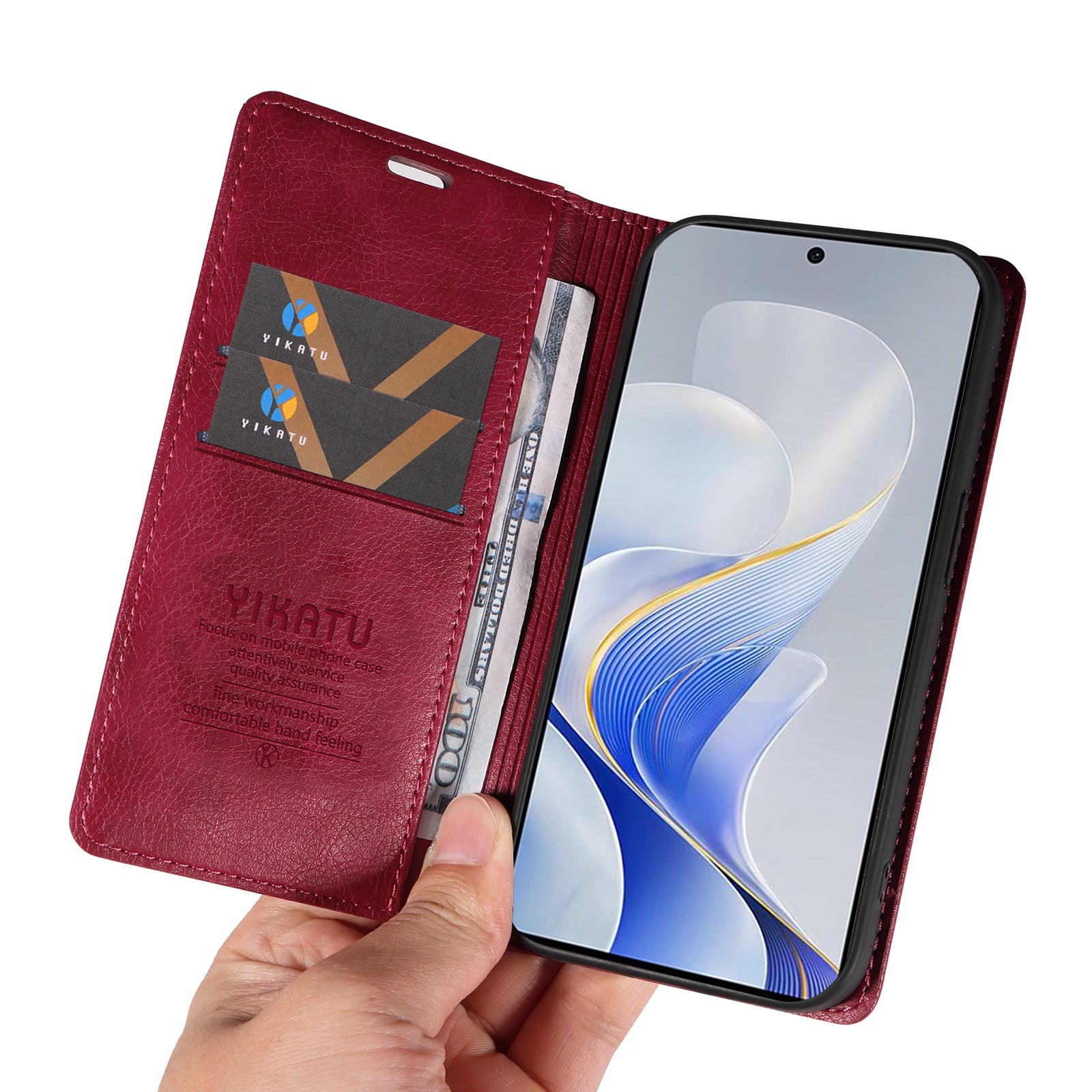 YIKATU YK-006 For vivo S19 5G / V40 5G Wallet Case Litchi Texture Leather Phone Cover - Wine Red