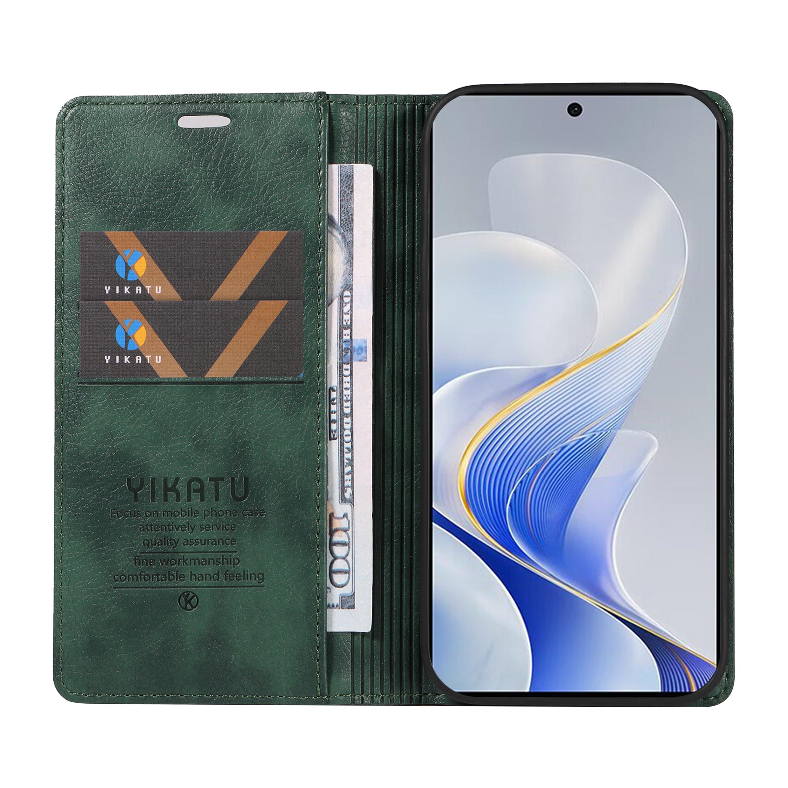 YIKATU YK-006 For vivo S19 5G / V40 5G Wallet Case Litchi Texture Leather Phone Cover - Green